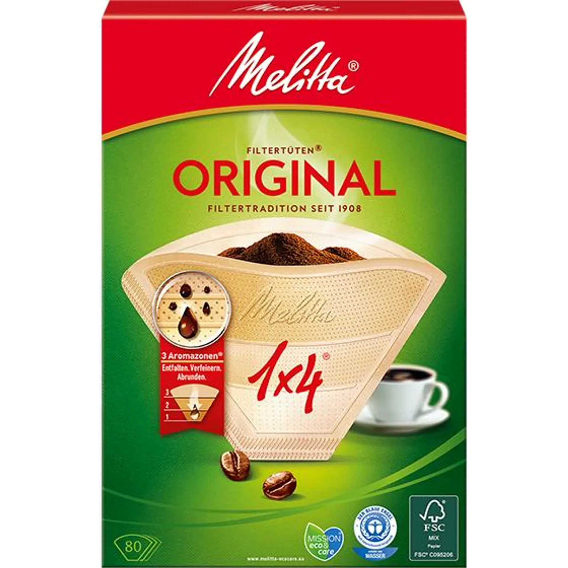 Melitta® Filtertüten® Original, 1x4®, braun, 80 St.