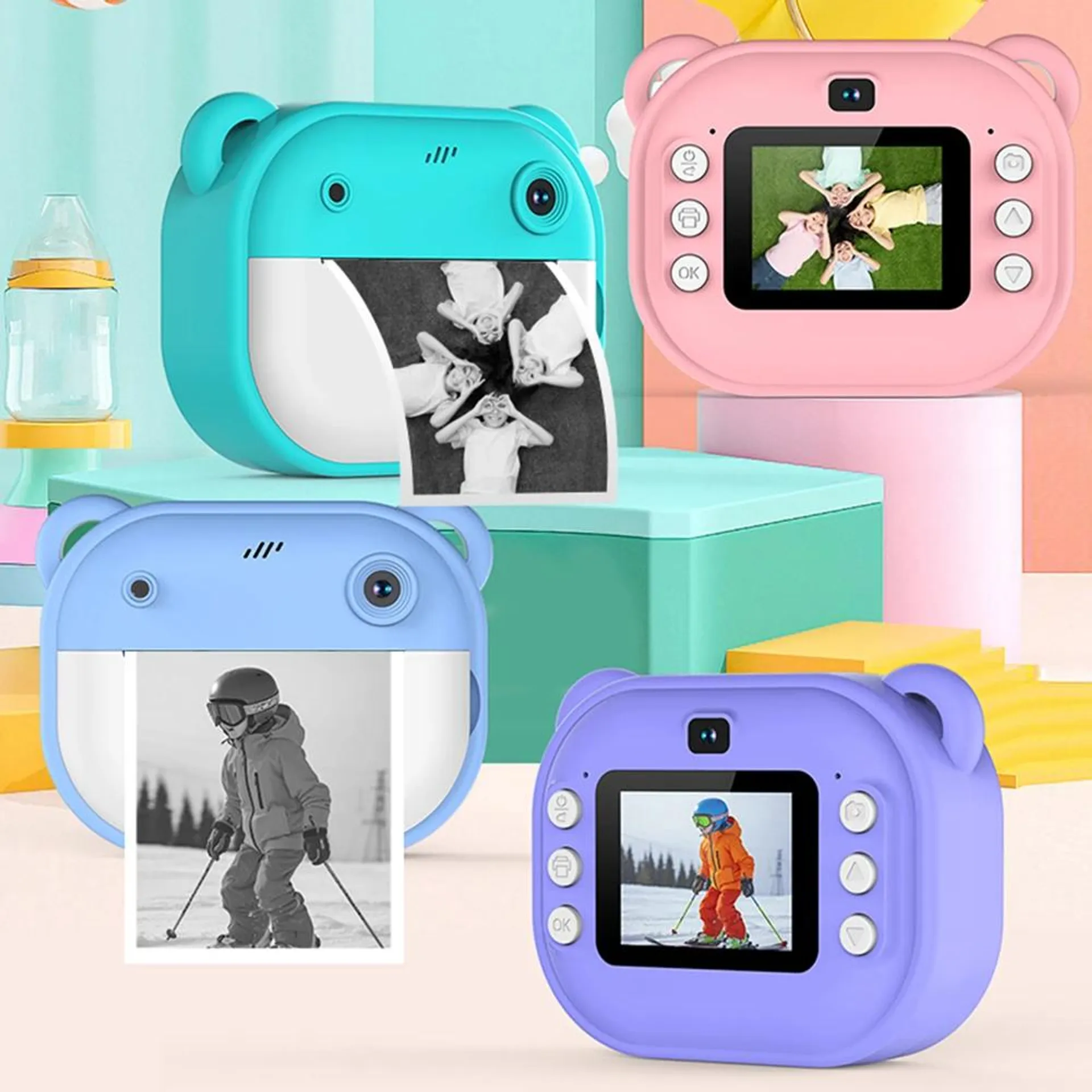 Kids Mini Instant Print Camera with 2 Rolls Print Paper Digital Photo Camera Photo Printing Camera Gift for Birthday/Holiday