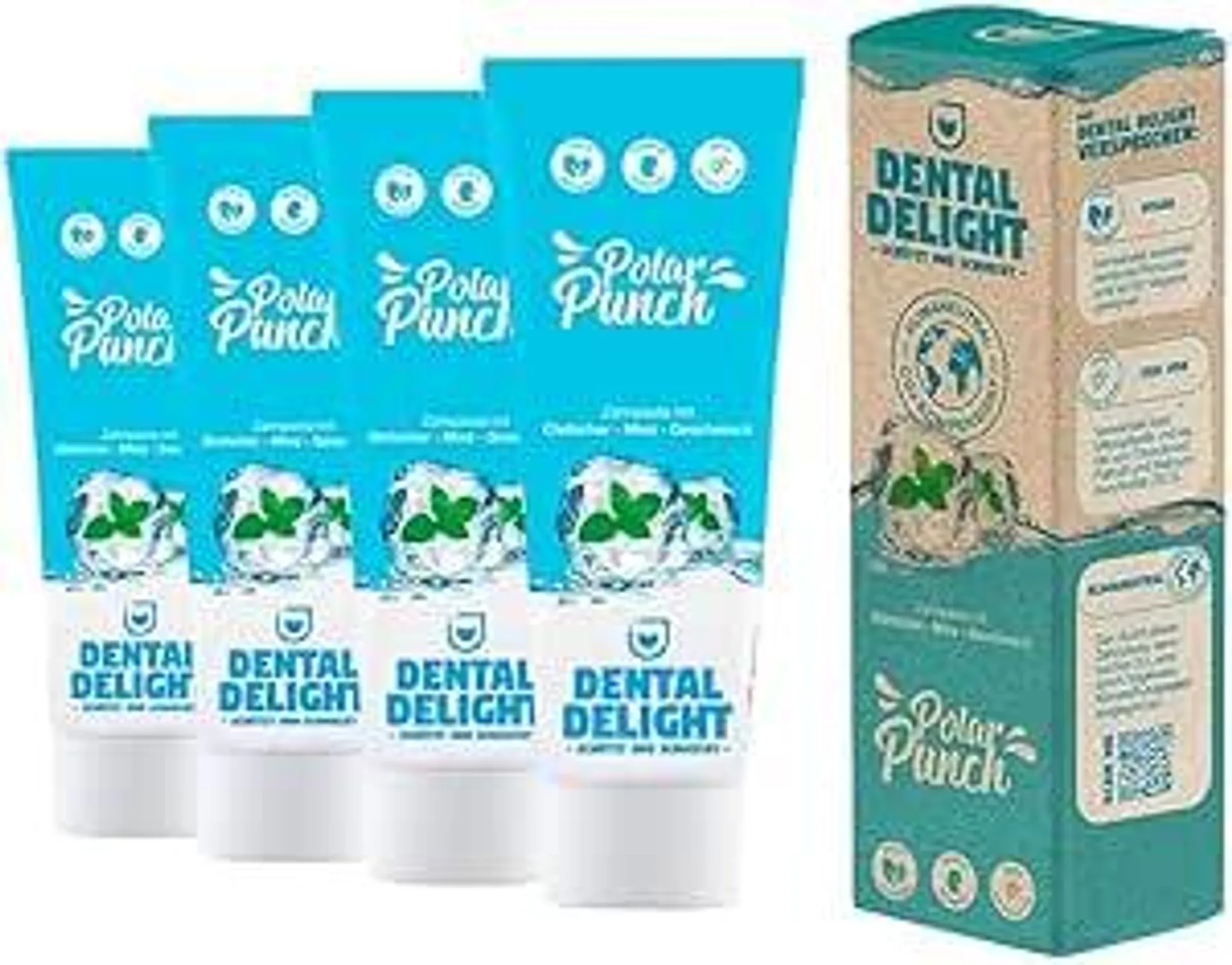 DENTAL DELIGHT Polar Punch Zahnpasta, Vegane Zahnpasta mit Geschmack, Zahncreme (Minze, 4er Pack)