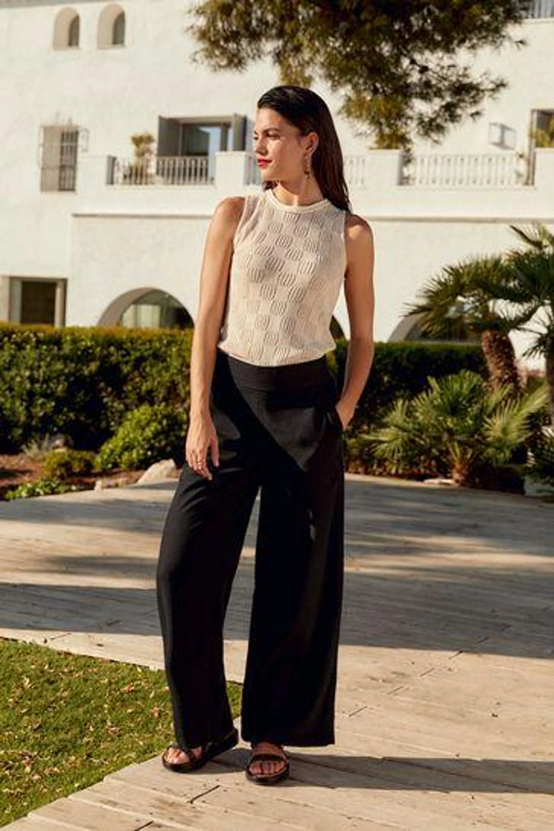 Wide-Leg-Hose mit Leinen