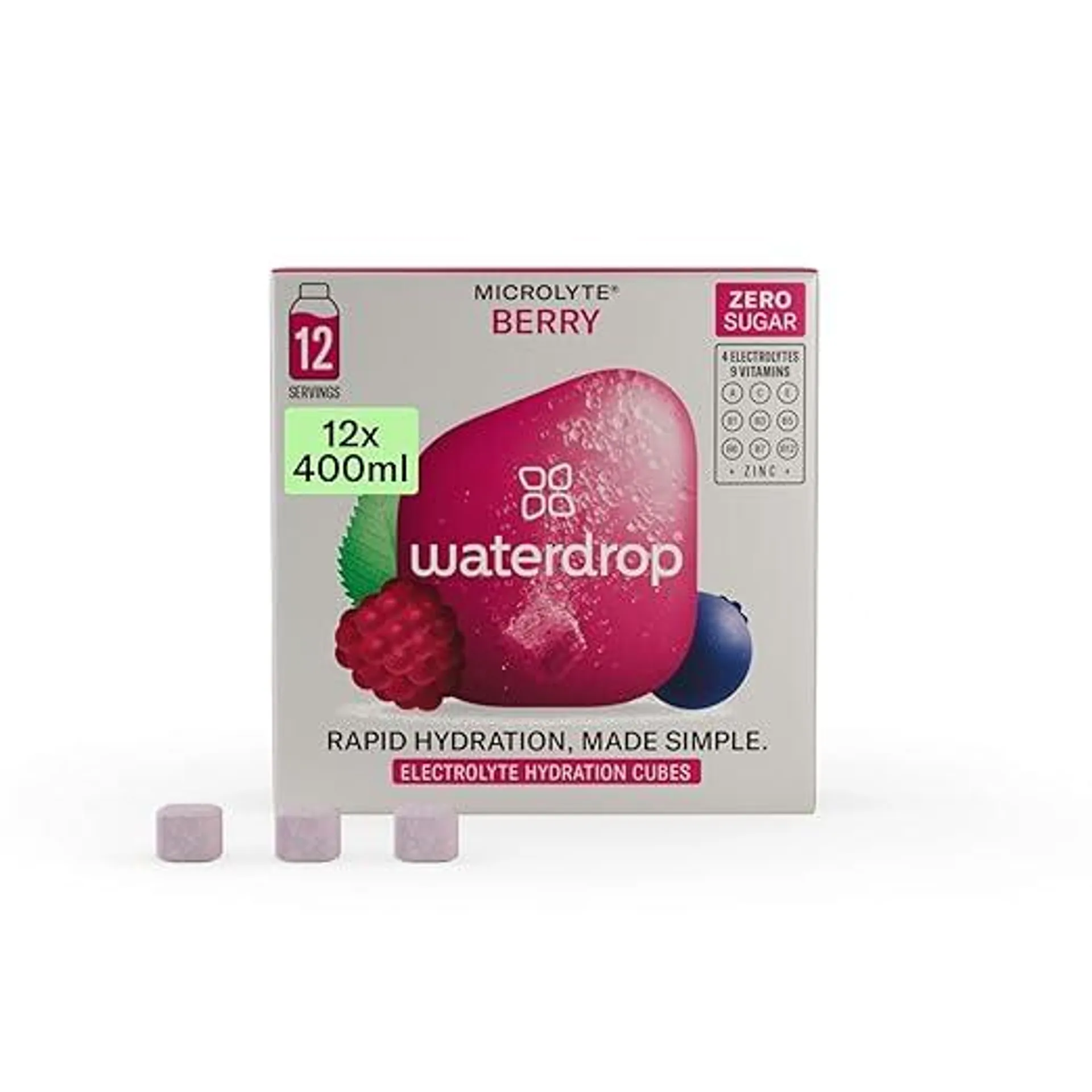 waterdrop® Microlyte Berry - Waldbeere, Sportgetränk mit 4 Elektrolyten, 9 Vitaminen + Zink, veganes Elektrolytgetränk ohne Zucker, 12 Portionen, 6 Liter