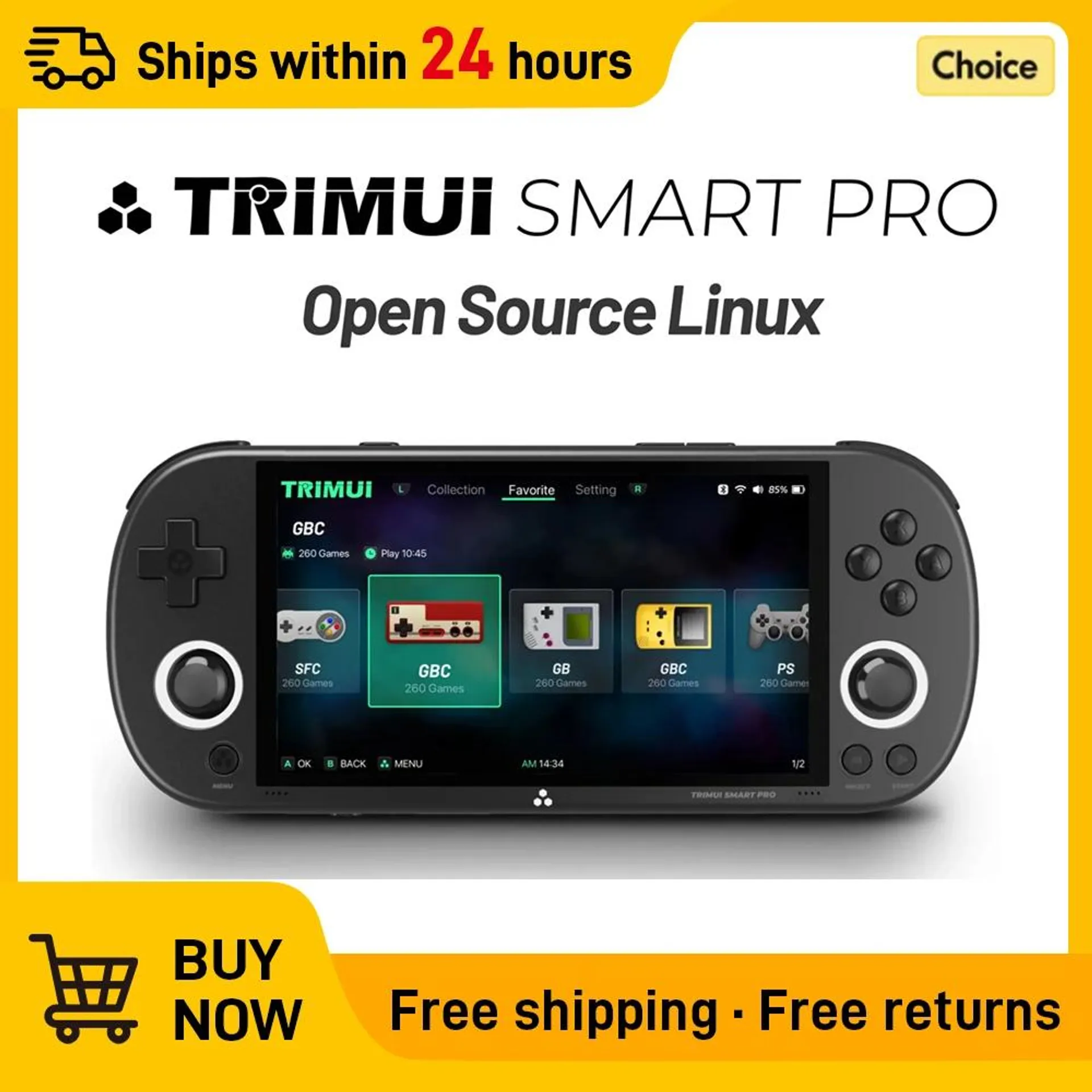 Retro Video Game Console Trimui Smart Pro Handheld Game 4.96''IPS Screen Linux System Joystick RGB Lighting Smartpro 2024 New