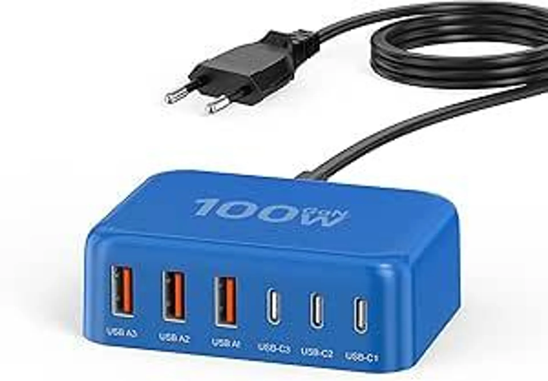 USB C Schnellladegerät 100W 6 Ports Mehrfach Ladegerät mit USB C und USB A Netzteil Ladestation für iPhone 16 15 14 13 12 11 Pro Max XS XR Samsung Galaxy S24 S23 S22 S21 Handys iPad - Blau