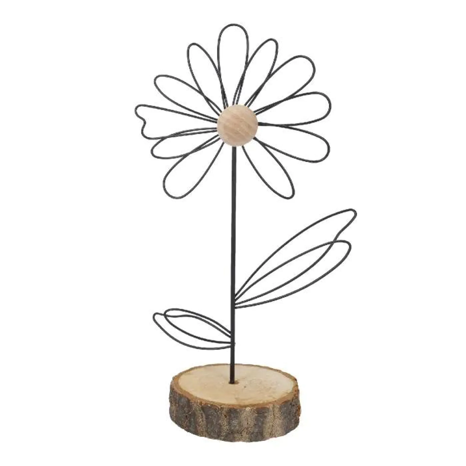 Metall-Blume auf Holzfuß, schwarz/natur, 23 cm