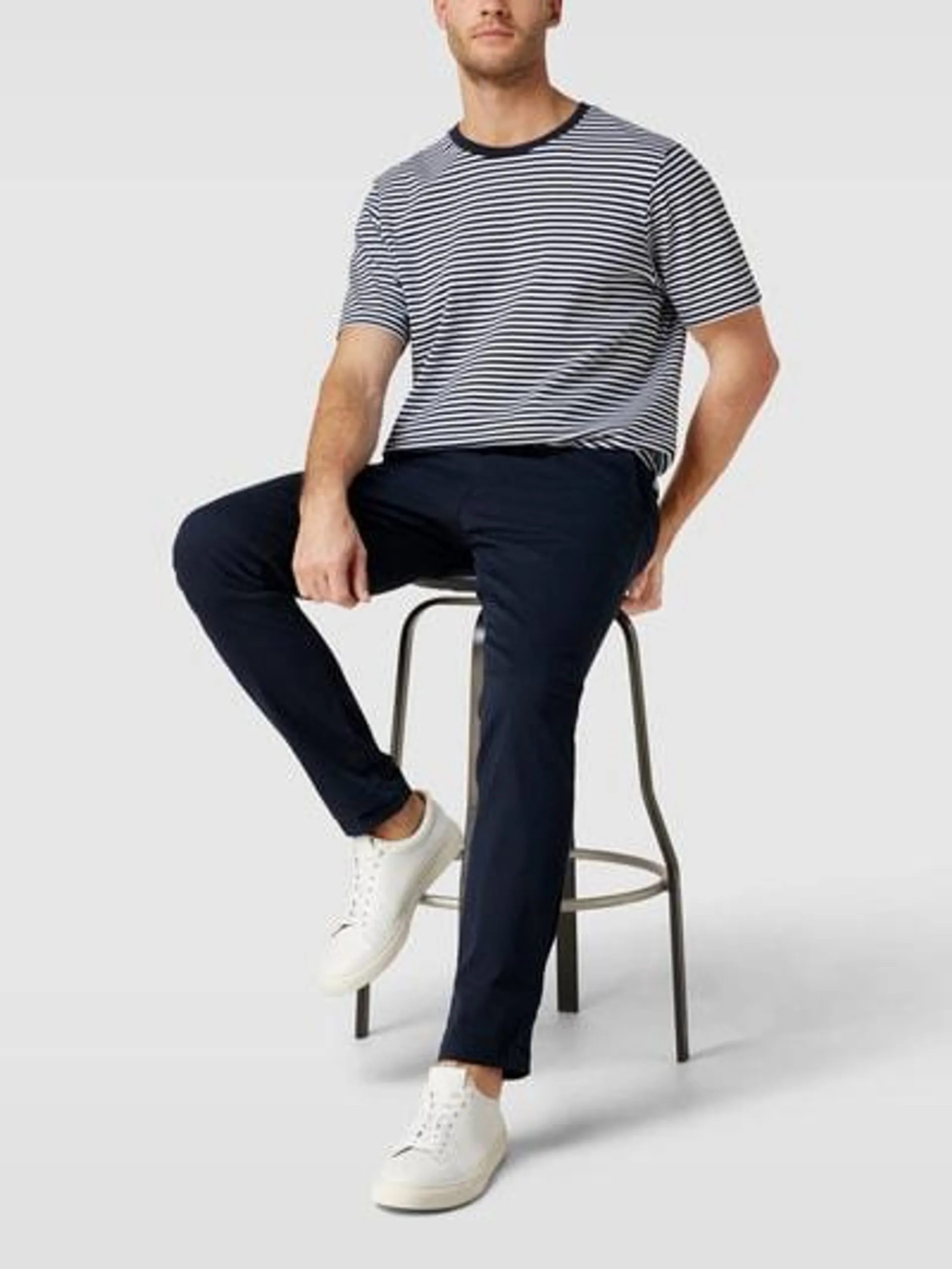 Slim Fit Chino in unifarbenem Design Modell 'NEW Miles' in marine