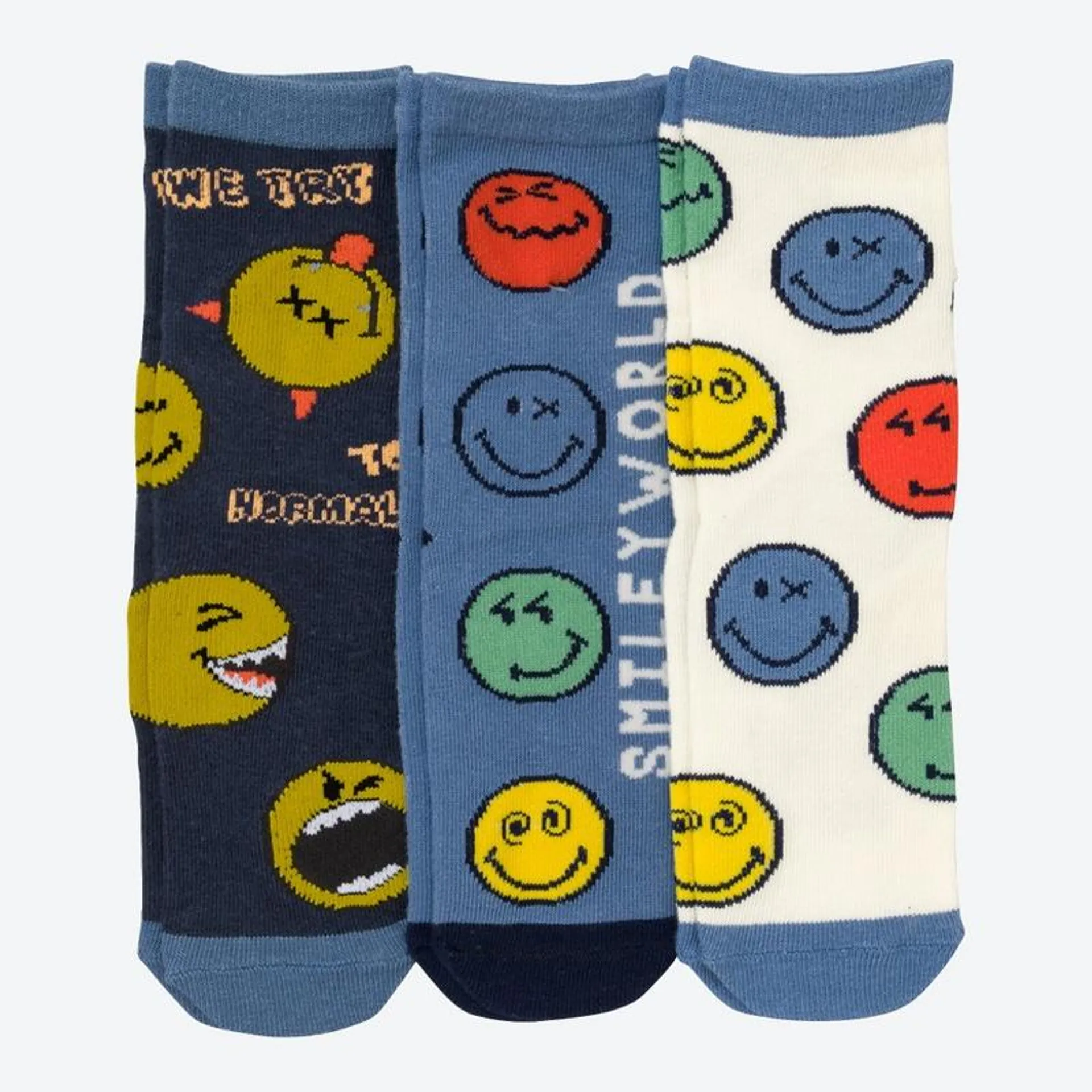 Smiley World Kinder-Jungen-Socken in fröhlichem Design, 3er-Pack