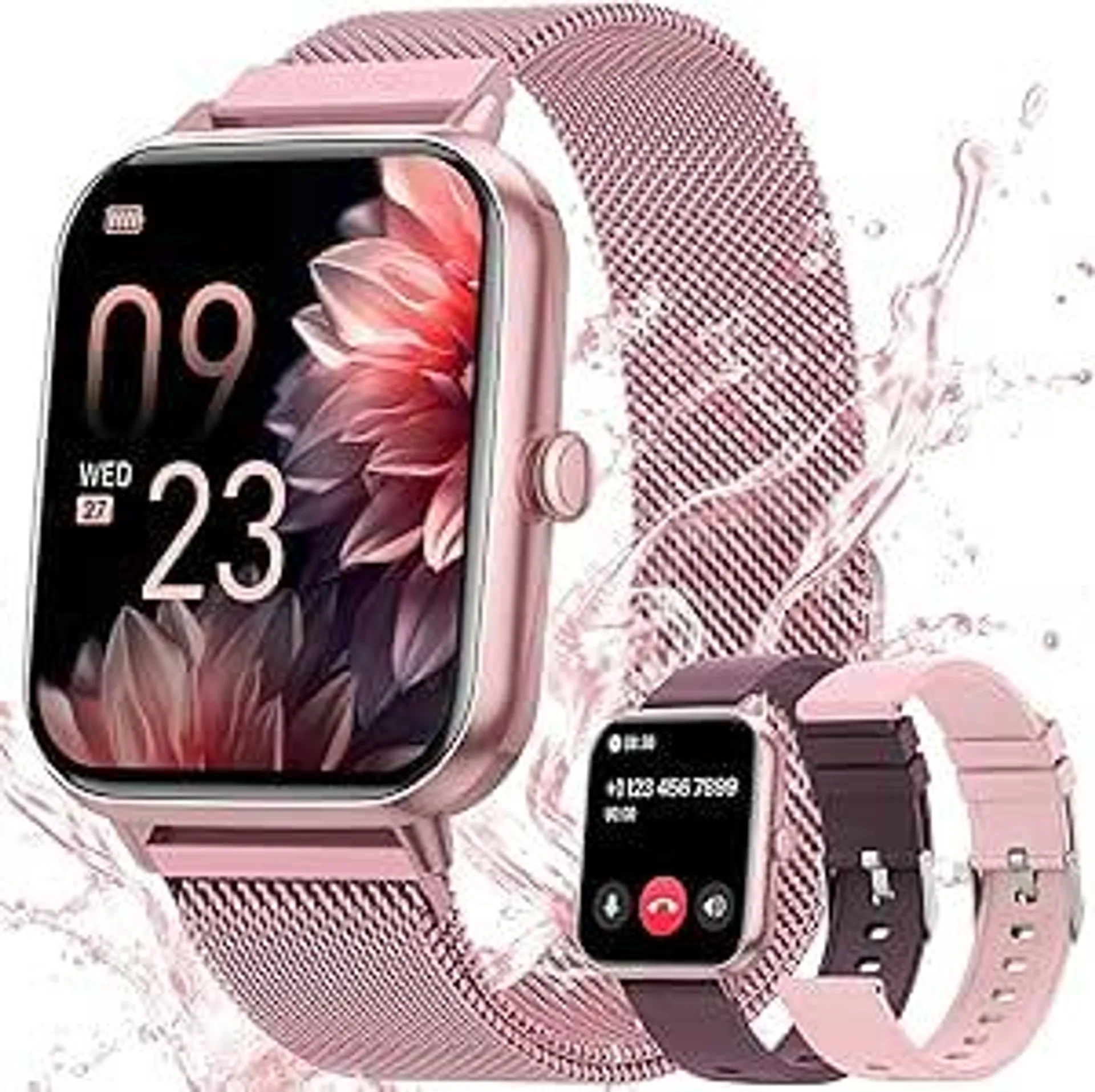 AIMIUVEI 2024 Smartwatch Damen mit Telefonfunktion, 1,83'' Fitnessuhr Damen mit 24H Herzfrequenz SpO2 Schlafmonitor Menstruationszyklus, IP68 Fitness Tracker Sportuhr Geschenke für iOS Android Rosa