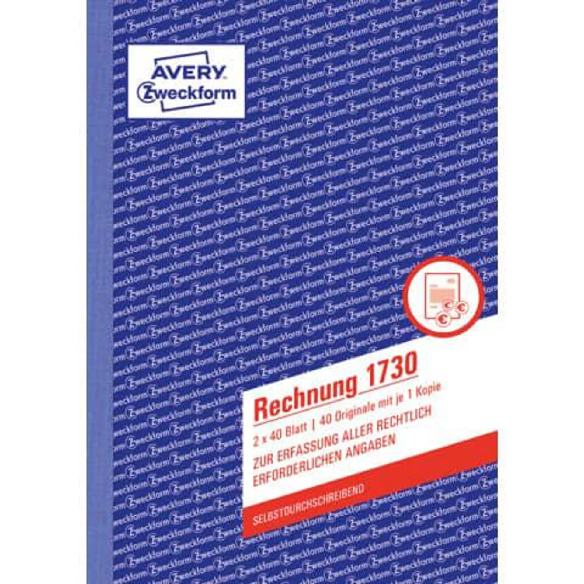 Rechnungsbuch A5h 2x40Blatt selbstdurchschreibend AVERY ZWECKFORM 1730