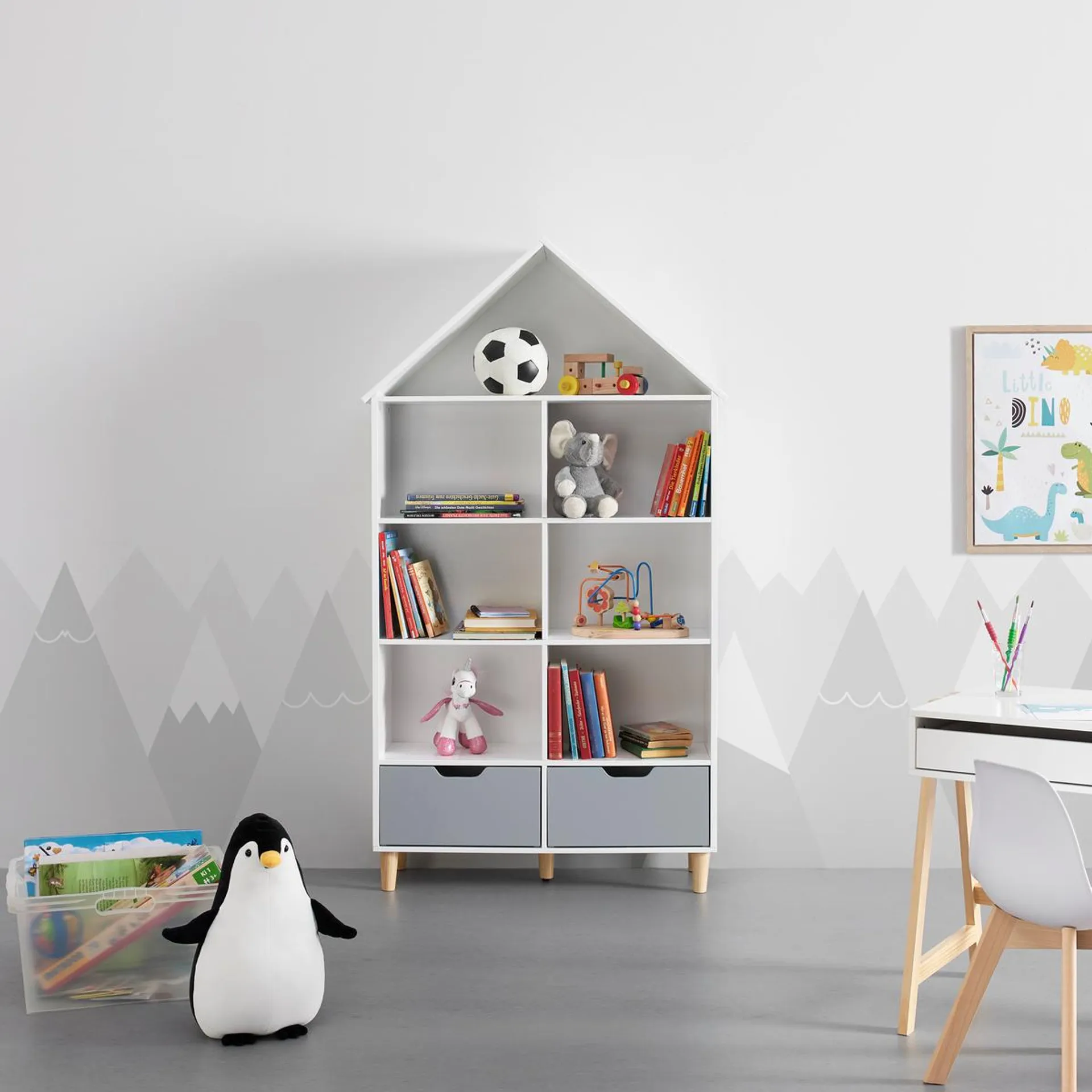 Regal für Kinder, teilmassiv, weiß, grau "Adelia"