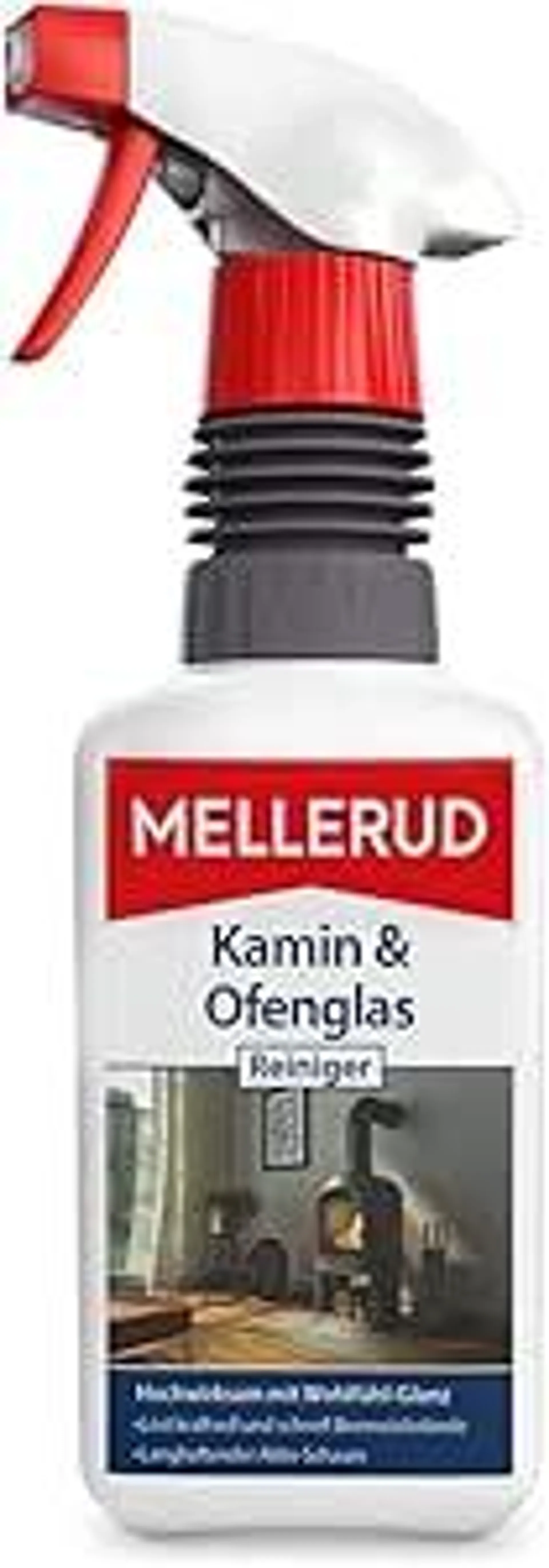 Mellerud Kamin & Ofenglas Reiniger | 1 x 0,5 l | Reinigungsmittel zum Entfernen von hartnäckigen Verschmutzungen auf Kamin- und Ofenglasscheiben