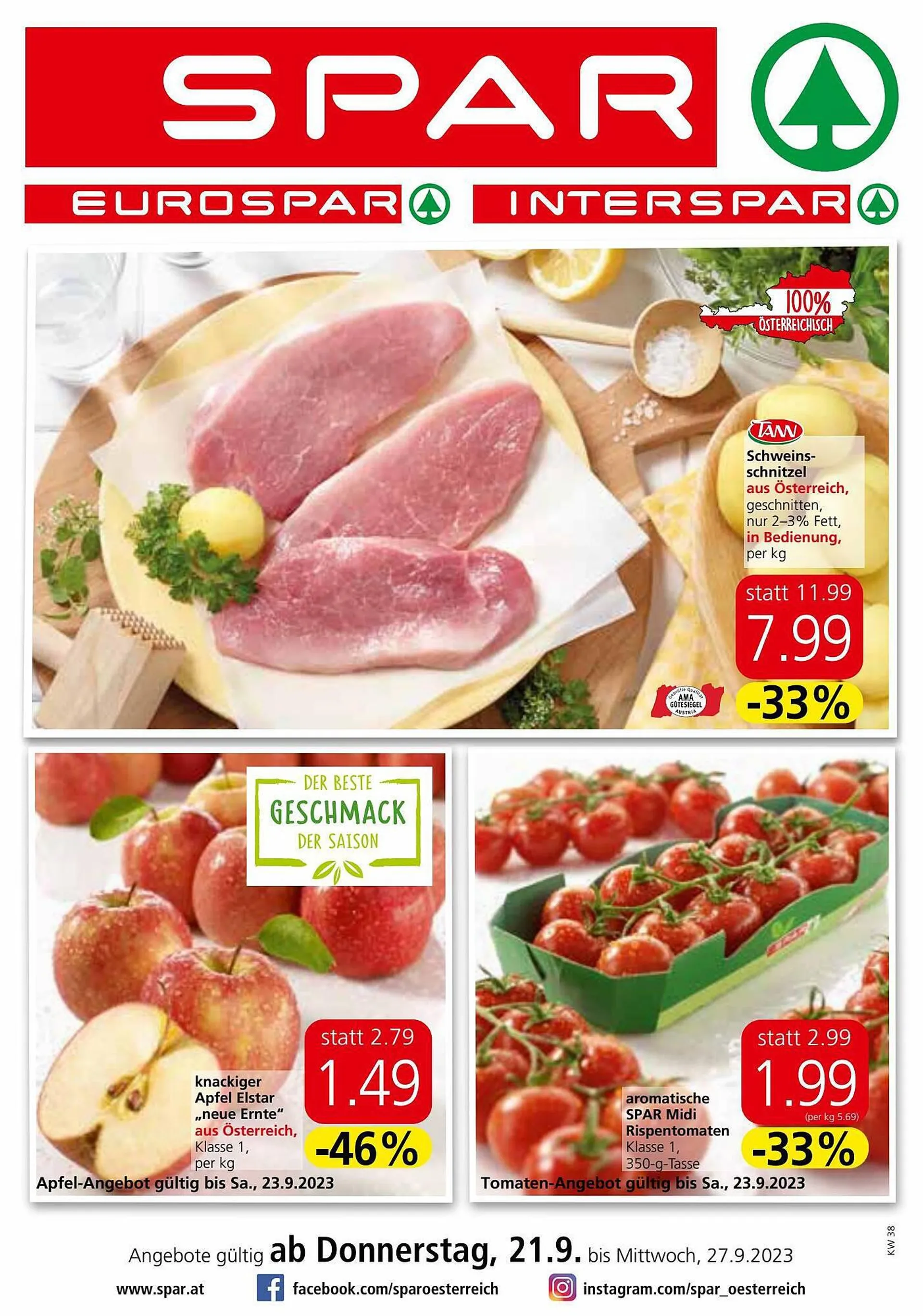 Eurospar Flugblatt von 21. September bis 27. September 2023 - Flugblätt seite  1