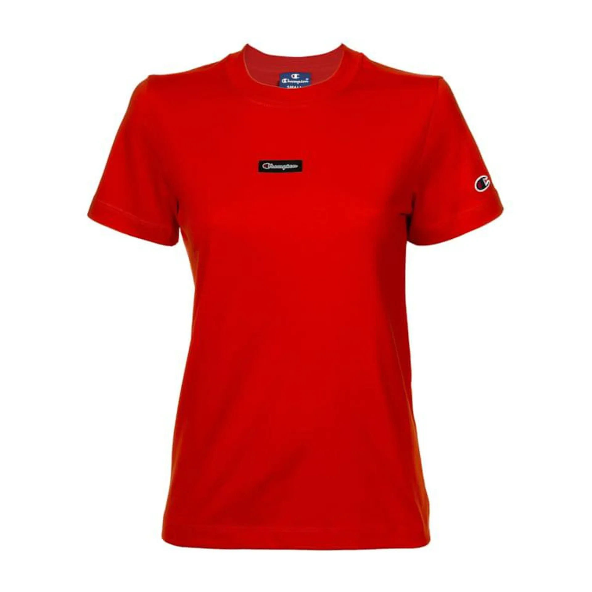 Champion Damen T-Shirt - Crewneck, Uni, Logo-Patch, Rundhals, Kurzarm, Baumwolle