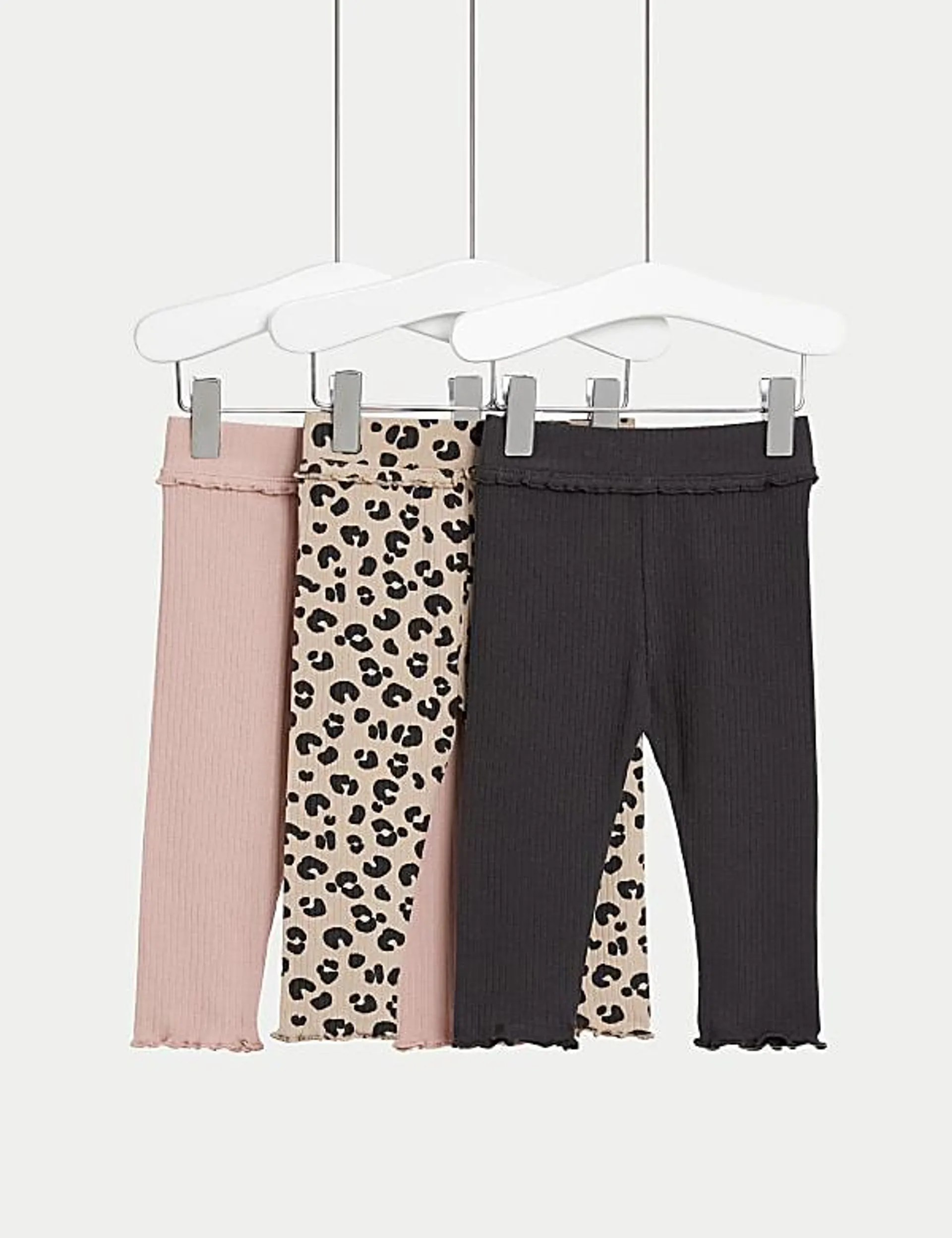 3er-Pack gerippte Leggings mit hohem Baumwollanteil (0–3 Jahre)