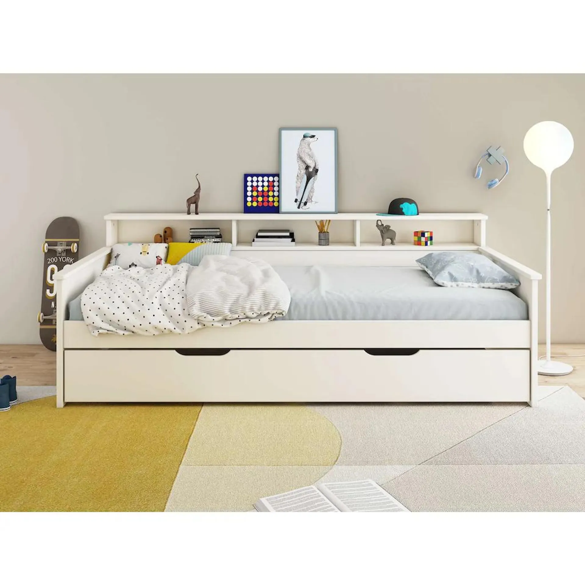 Home affaire Jugendbett »KERO, Daybed, Stauraumbett, platzsparend, Stauraum, 90x200cm«, zertifiziertes Massivholz, mit Ablagefächern, Schublade optional