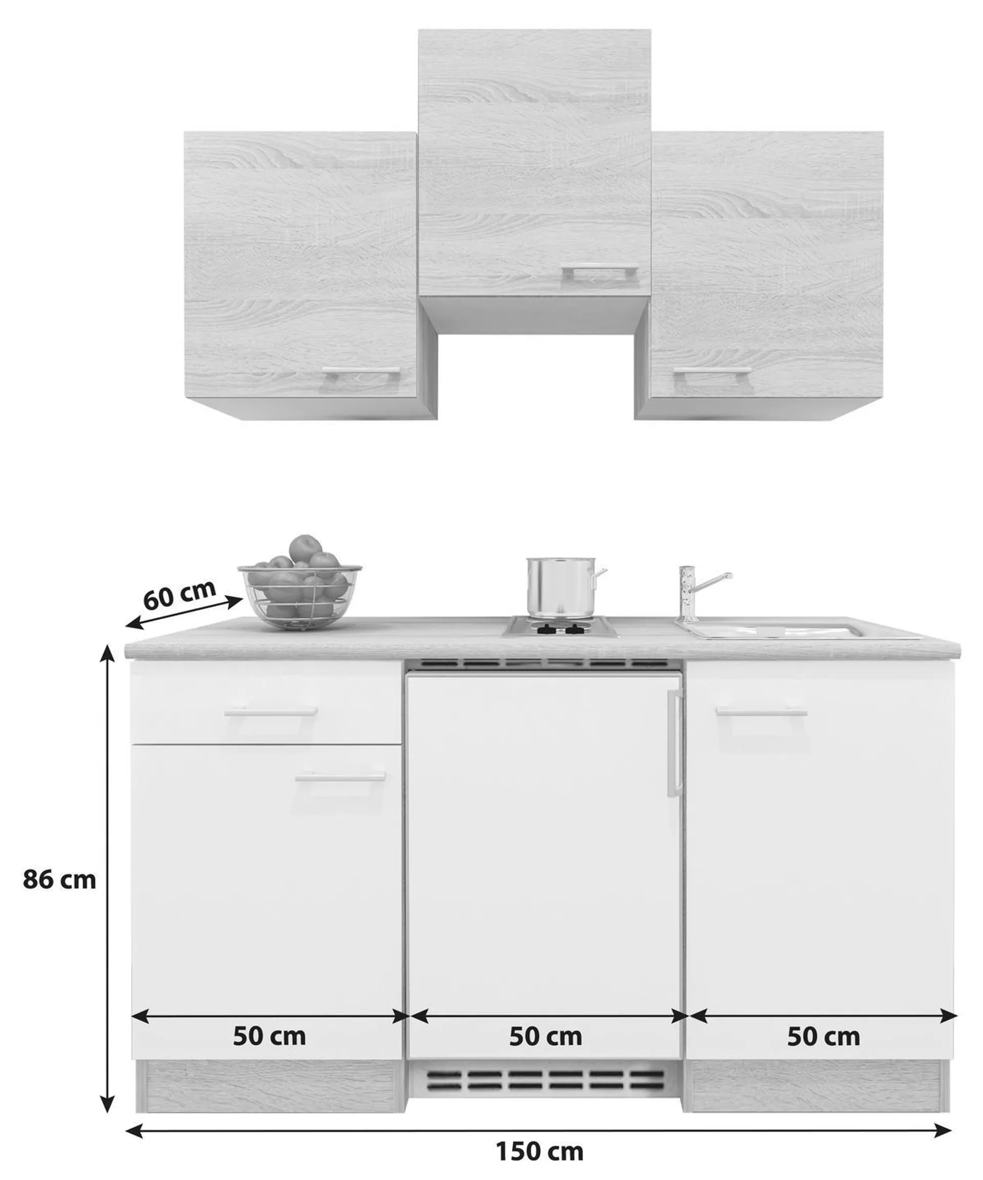 Samoa mit Geräten 150 cm Weiß/Eiche Dekor