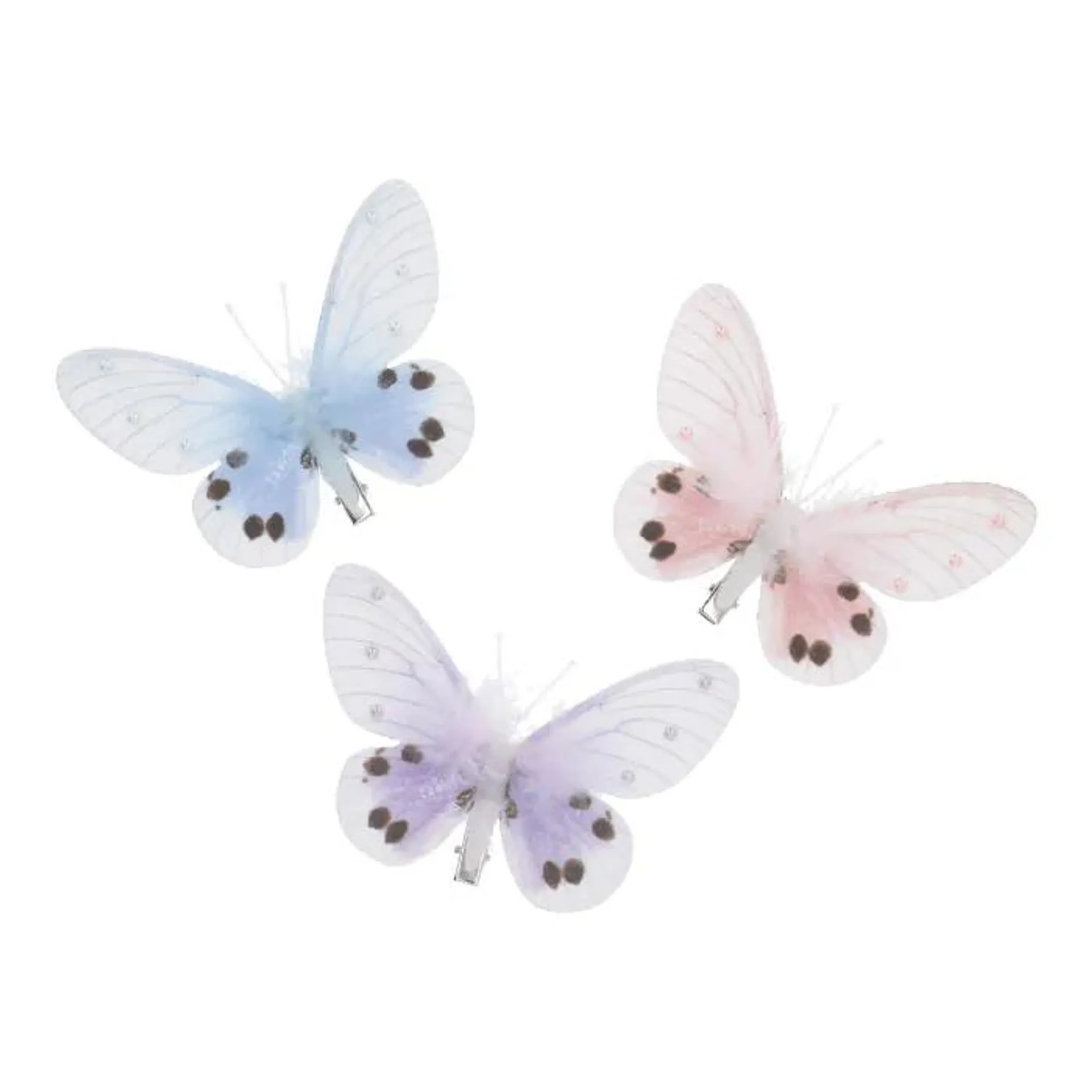 3er Set Schmetterling Clip, rosa/lila/blau