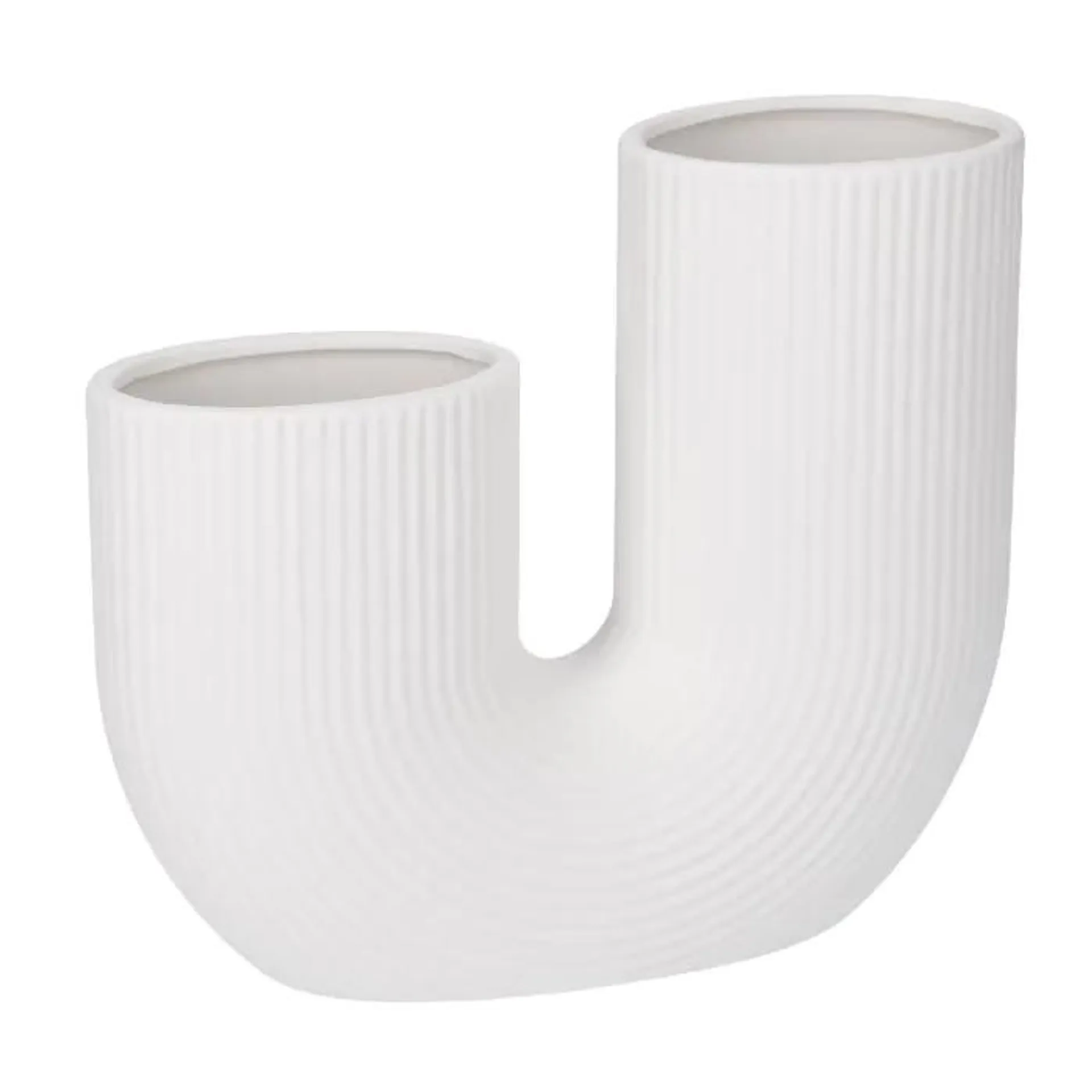 Vase U-Form, geriffelt, weiß-matt, 18 x 16 cm