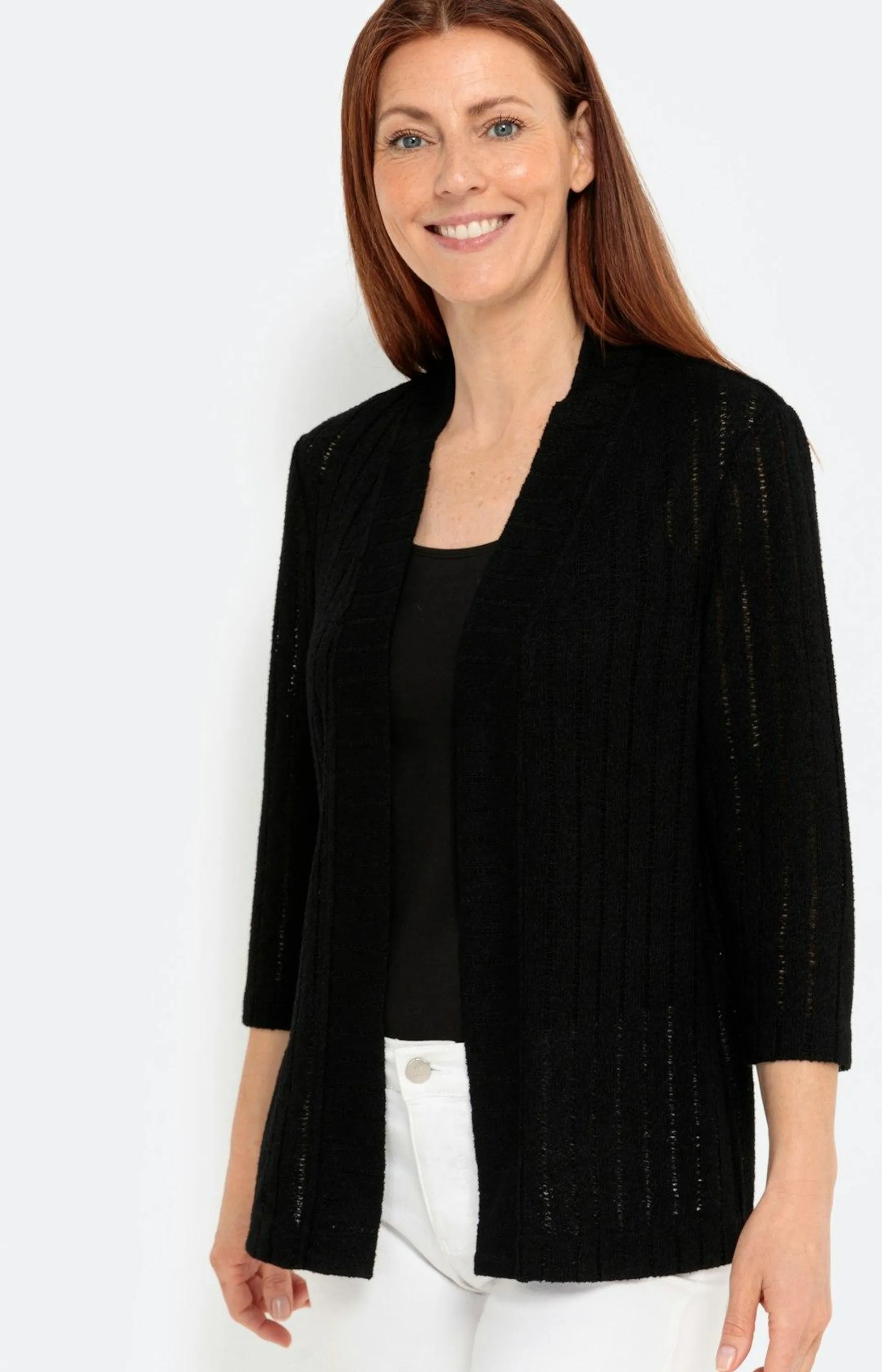 Unifarbener Cardigan mit 3/4-Ärmel