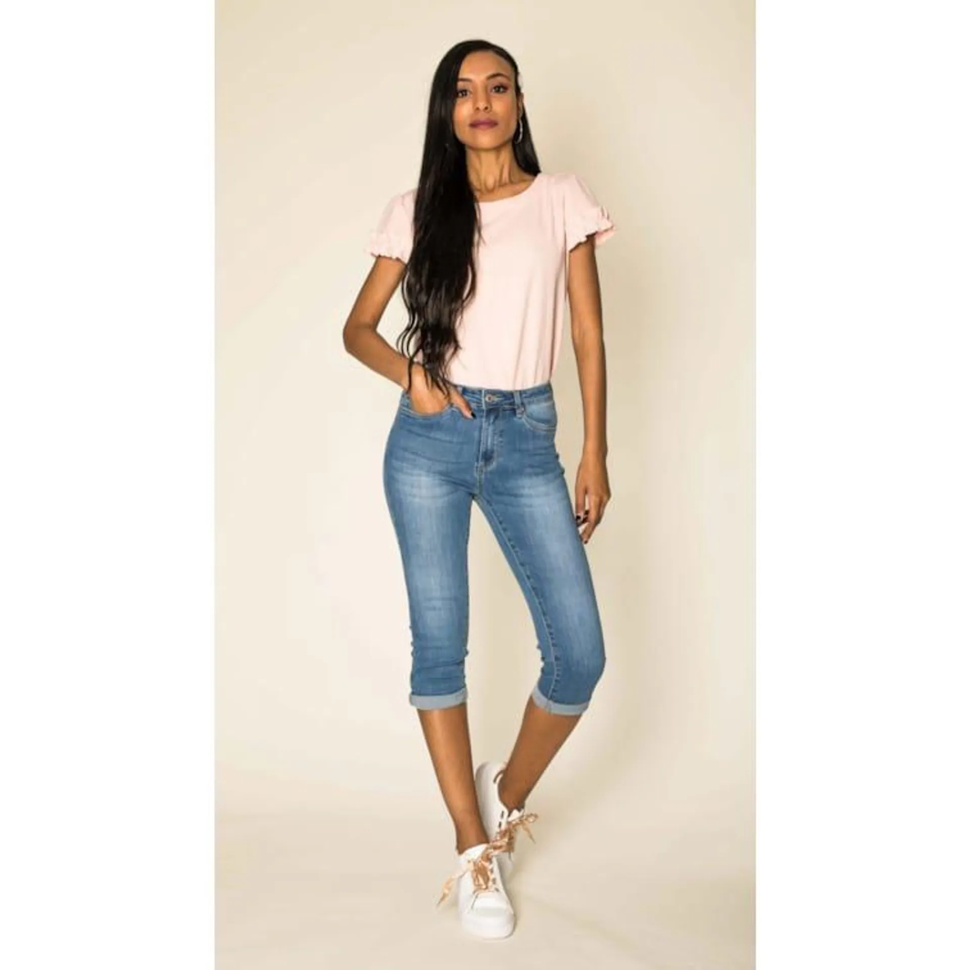 Nina Carter Damen Capri Jeans 3/4 Shorts Kurze 5 Pocket Hose