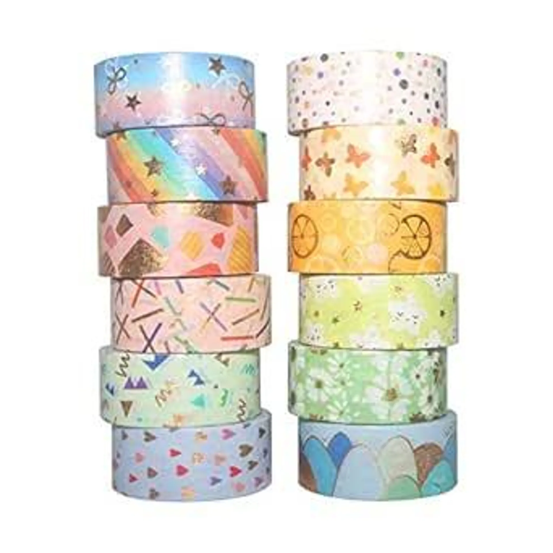 YUBX 12 Rollen Washi Tape, Masking Tape Set Goldfolie Blume Dekoratives Klebeband Bunt für DIY Handwerk Bullet Journals Planer Scrapbooking Verpackung