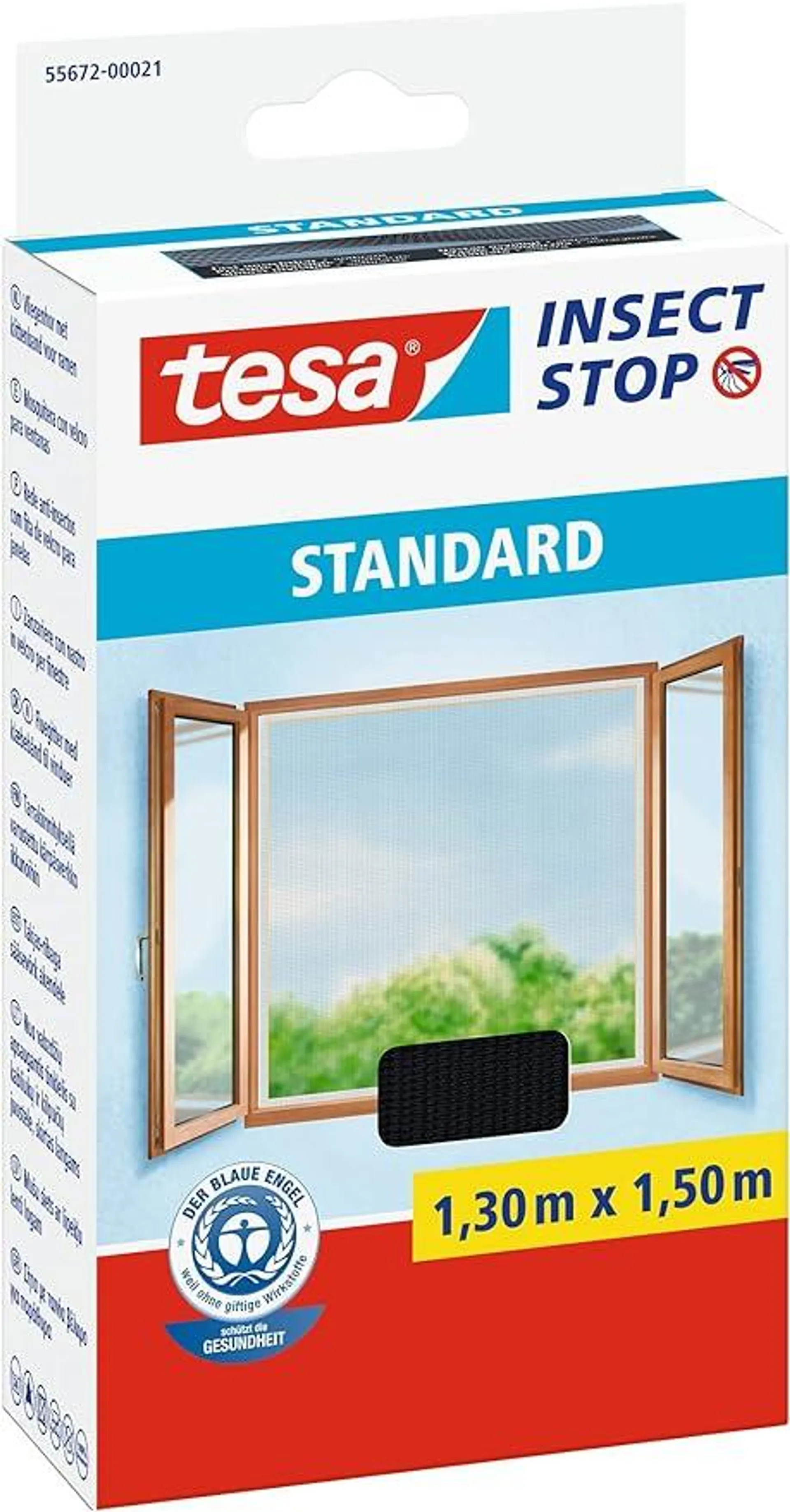 tesa Insect Stop Standard Fliegengitter für Fenster - Insektenschutz zuschneidbar - Mückenschutz ohne Bohren - 1 x Fliegen Netz anthrazit - 130 cm x 150 cm