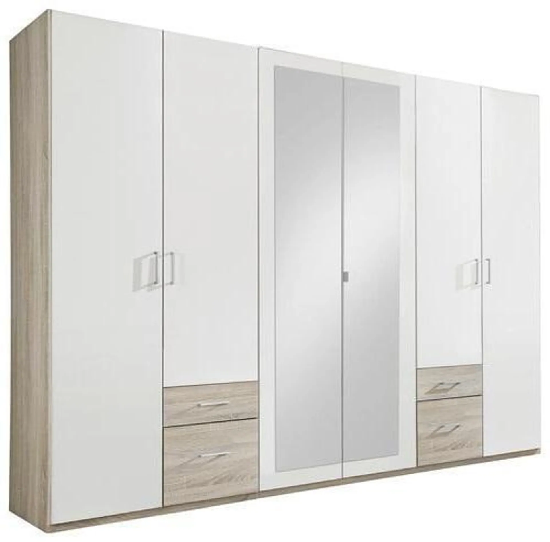 MID.YOU Drehtürenschrank Mit Spiegel + Laden 270cm Fly, Weiß/Eiche
