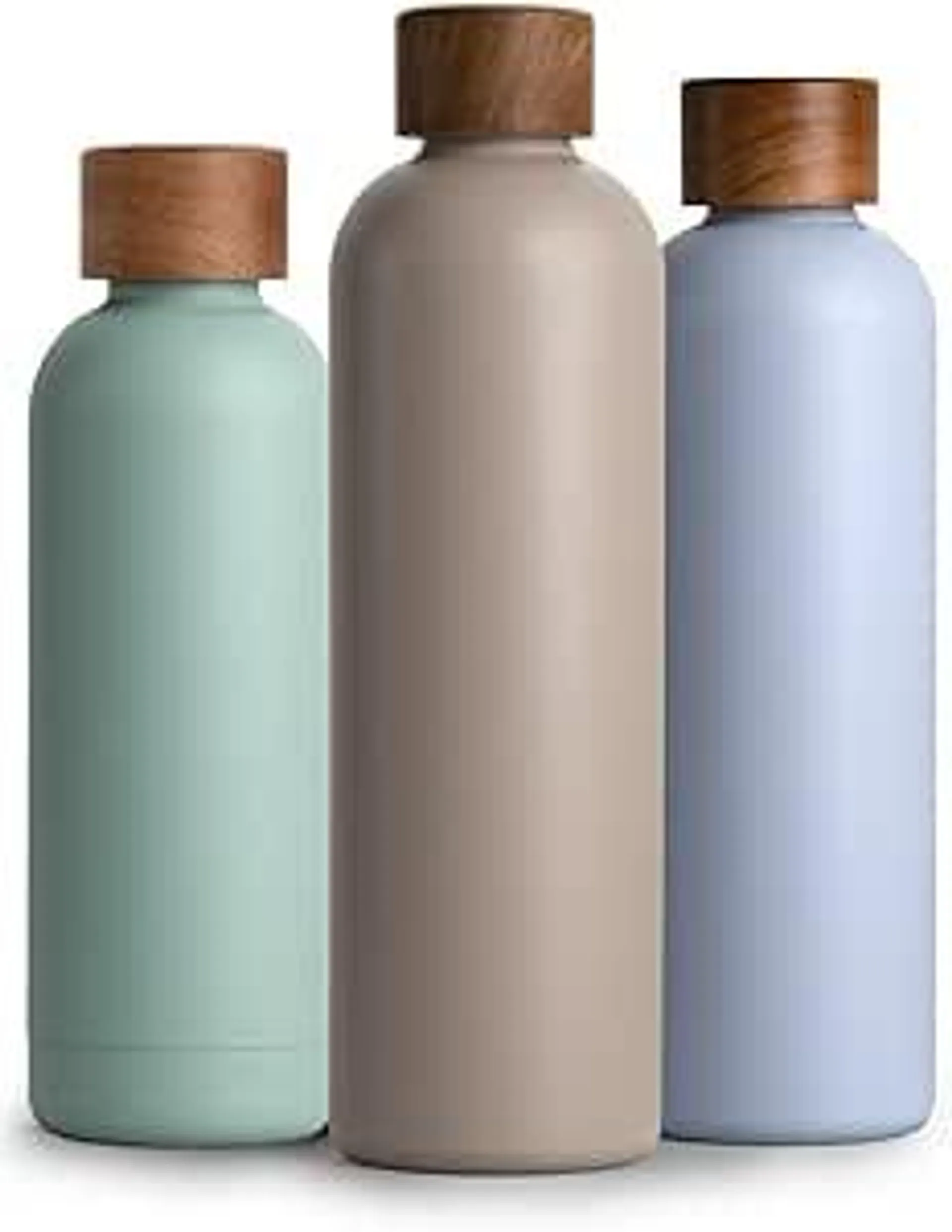 T&N Edelstahl Trinkflasche 1 Liter, Thermosflasche 1l mit Akazienholz Deckel, Isolierte Wasserflasche auslaufsicher bei Kohlensäure, Isolierflasche 1000ml - Mud Grey