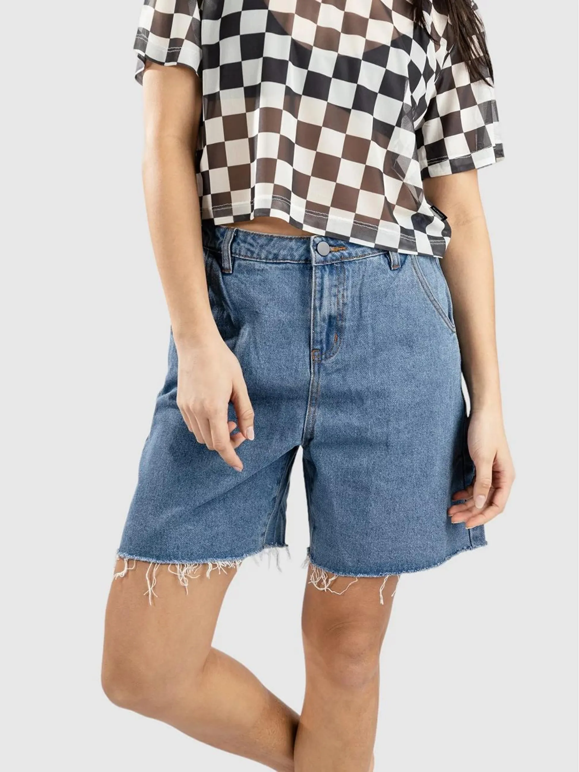 Pleated Denim Shorts