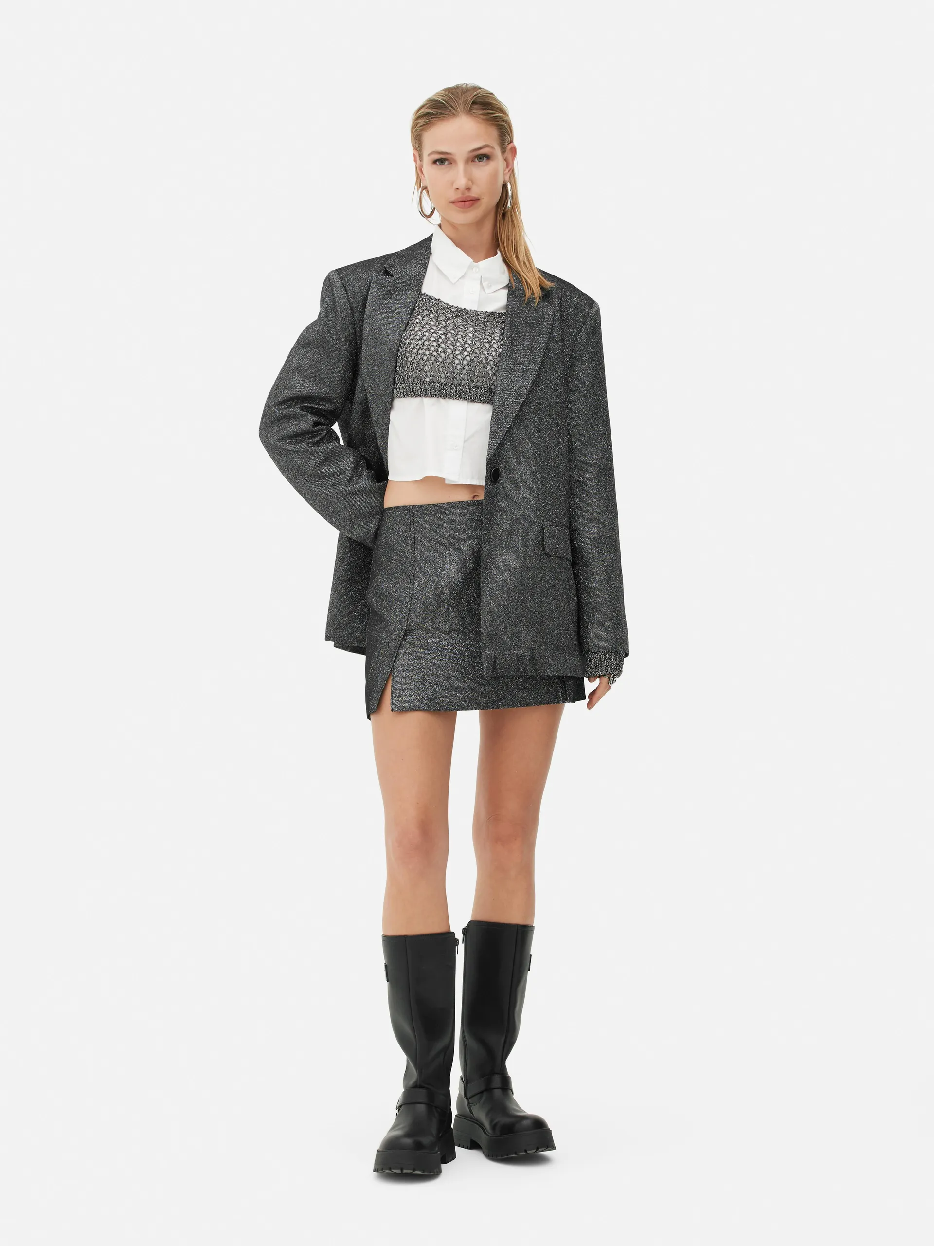 Einreihiger „Rita Ora“ Blazer mit Glitzer