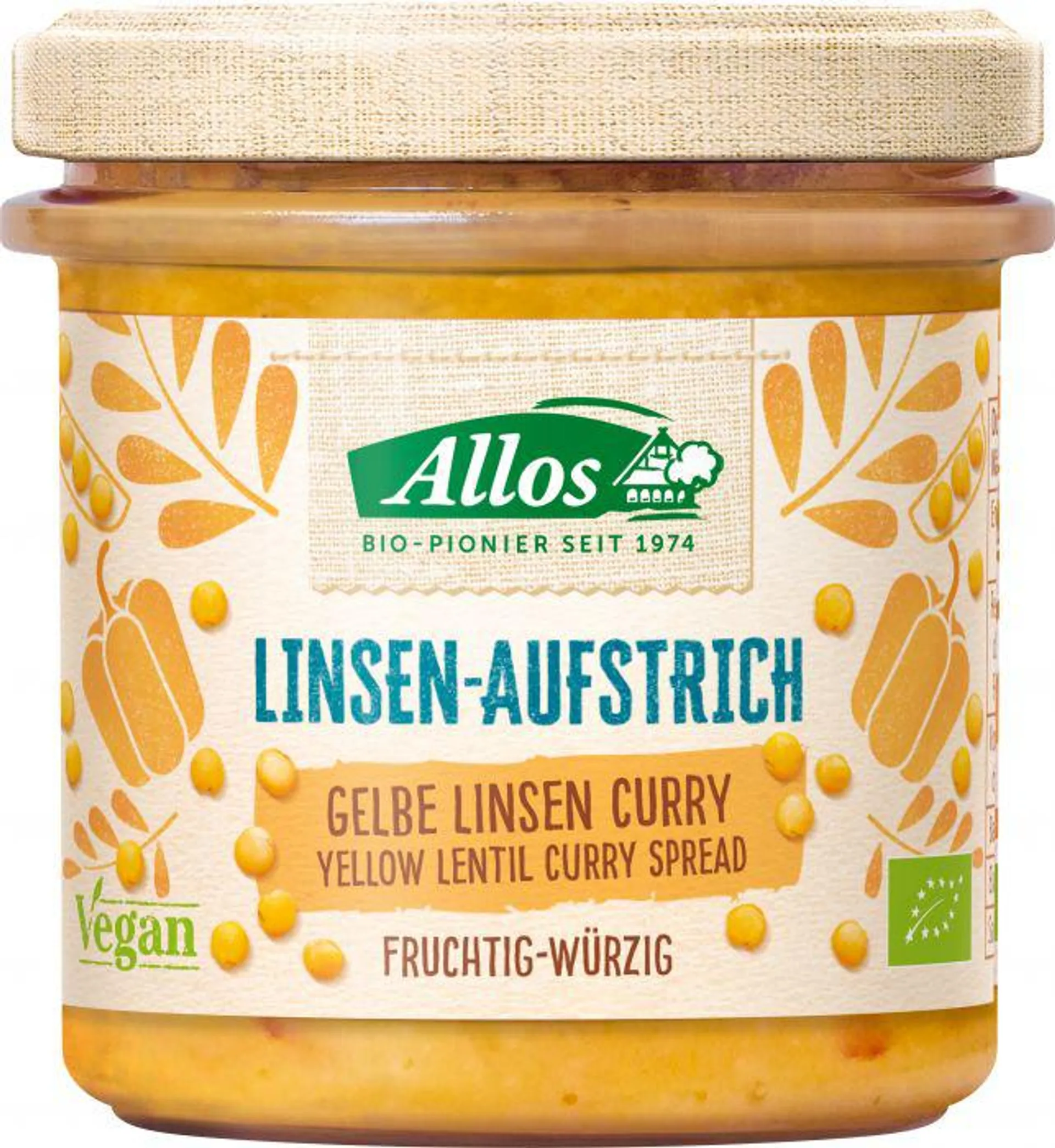 Allos Linsen-Aufstrich Gelbe Linse Curry 140g