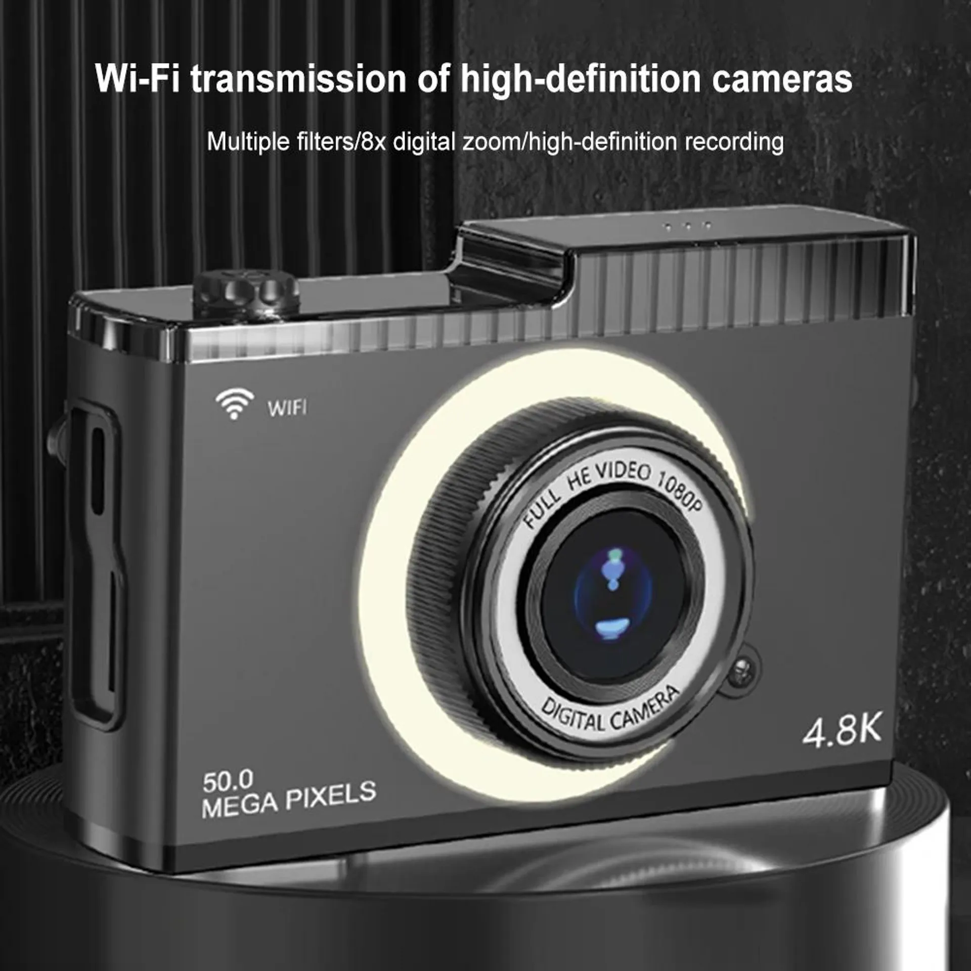 4K FHD 50MP Digital Camera Selfie Camera 16X Zoom WIFI Vlogging Camera with Fill Light Video Camcorder for Photography and Video