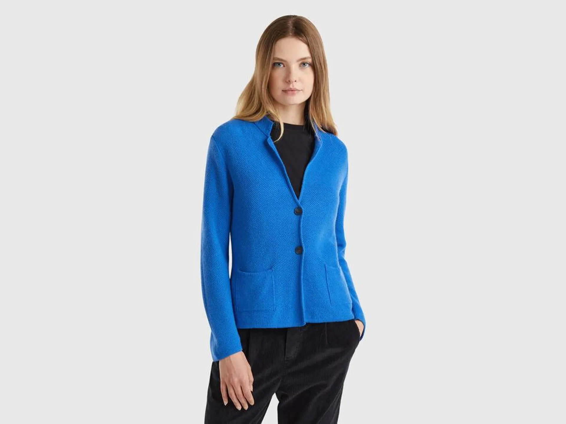 Knit jacket in wool and cashmere blend