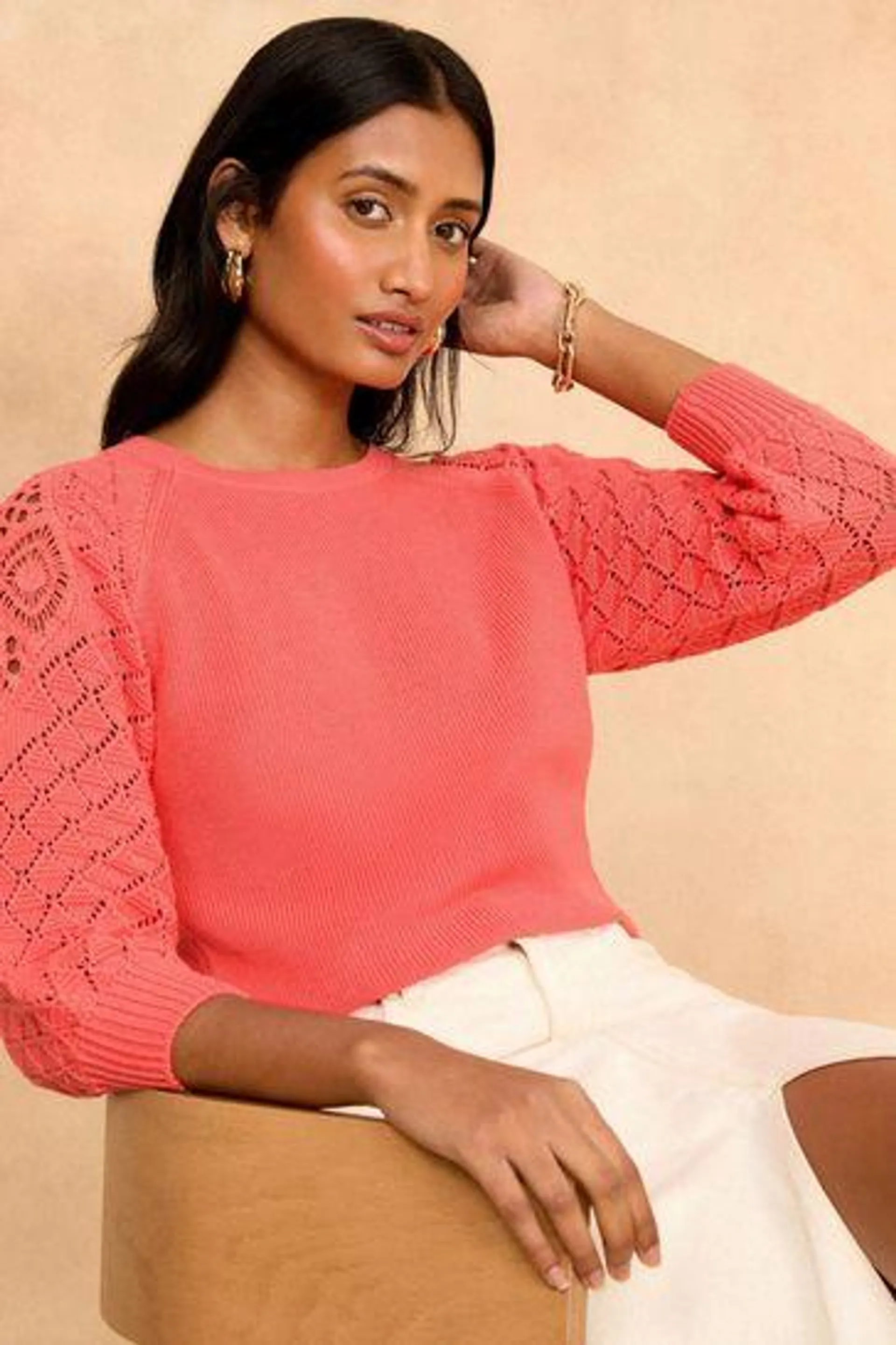 Love & Roses Crochet Sleeve Knitted Top