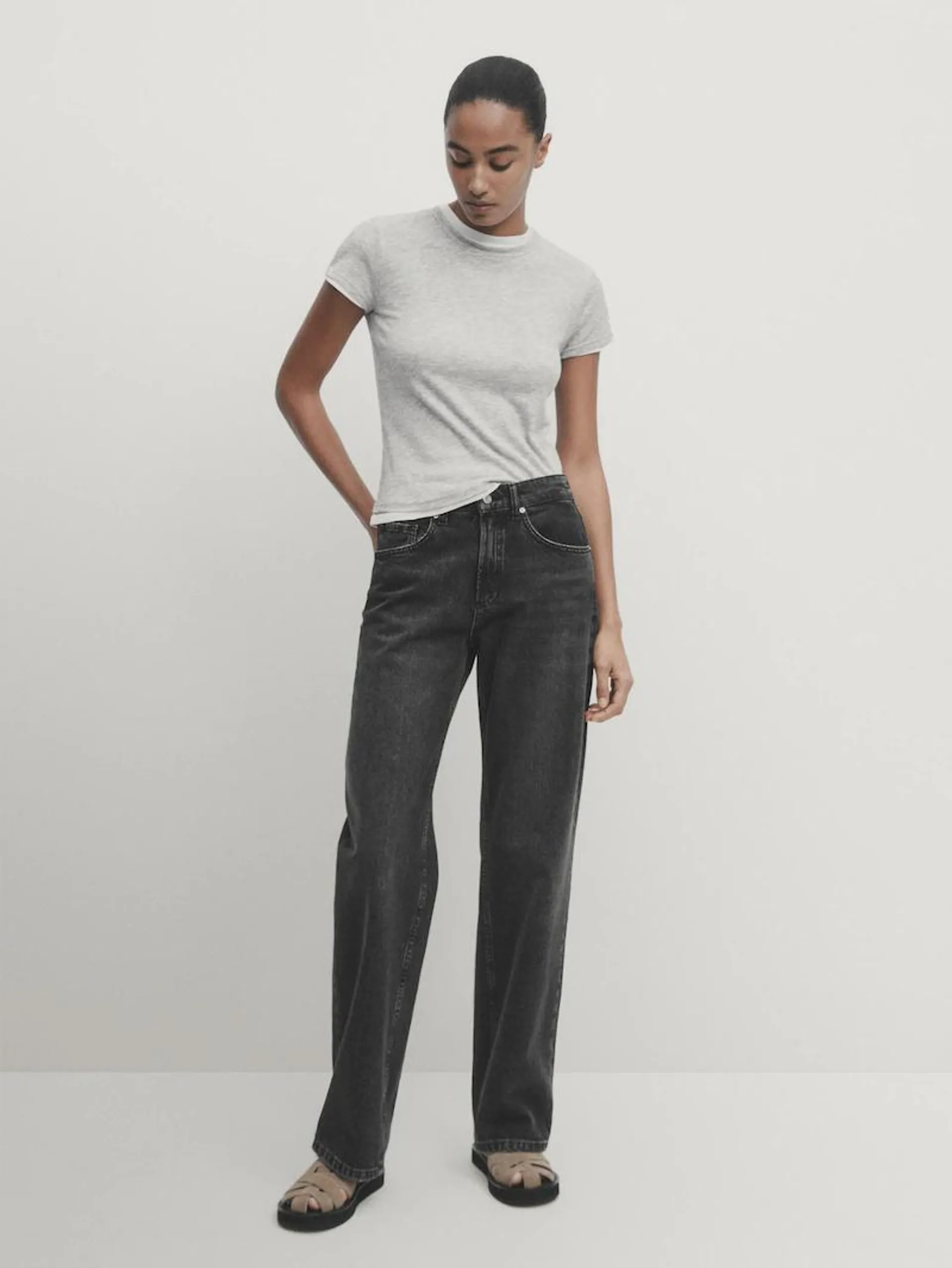 Jeans tiro medio full length wide leg