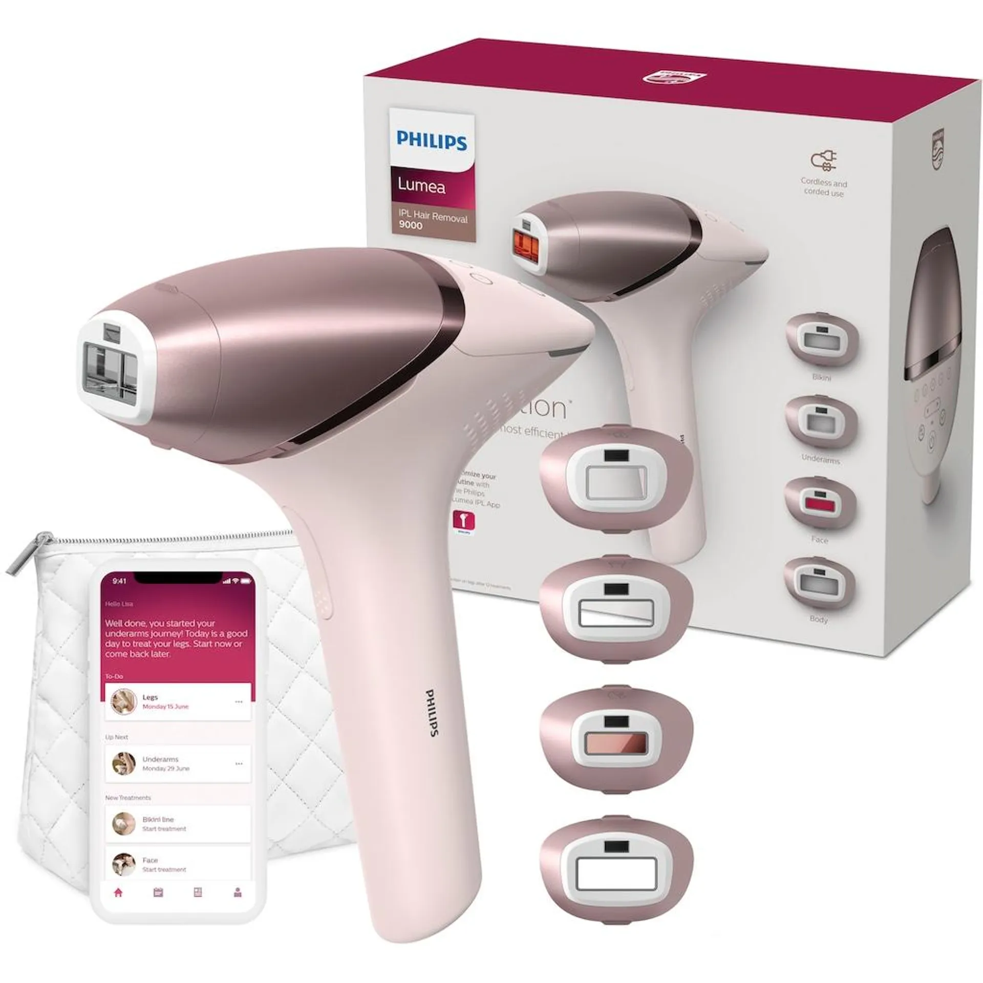 Philips IPL-Haarentferner »Lumea S9000 BRI958/00«, 450.000 Lichtimpulse, 4 Aufsätze (Achseln, Bikinizone, Körper und Gesicht), kabellos