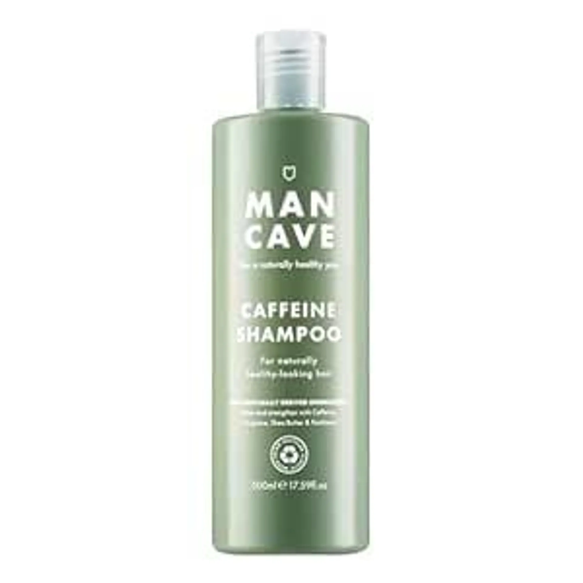 ManCave Shampoo Herren, 500 ml Koffein Shampoo, Shampoo gegen Haarausfall, Natürliche Formel für Gesundes Haarwachstum, Vegan, Tierversuchsfrei, Tube aus Recycling-Kunststoff