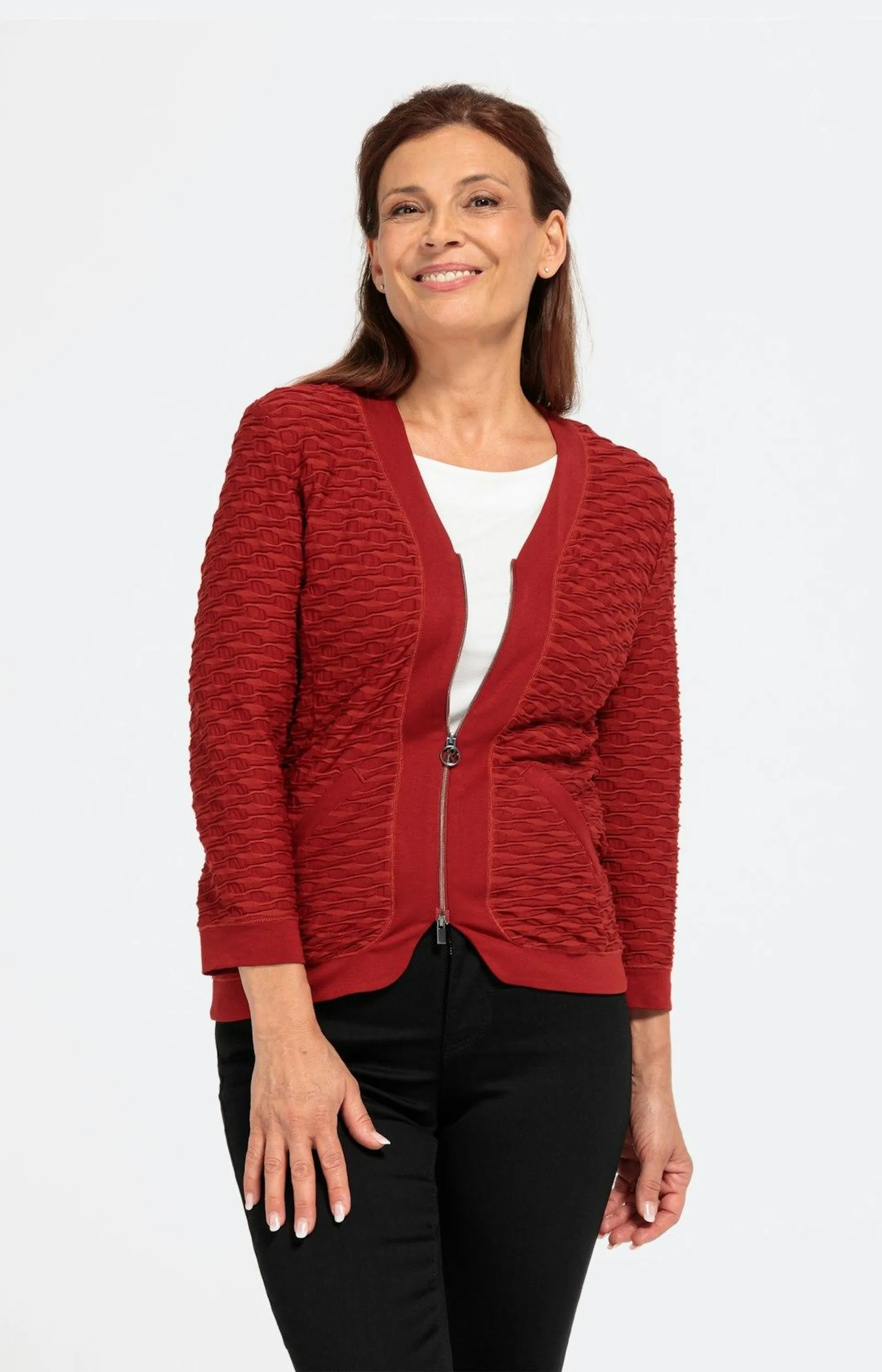 Cardigan mit Reißverschluss und 3/4-Arm