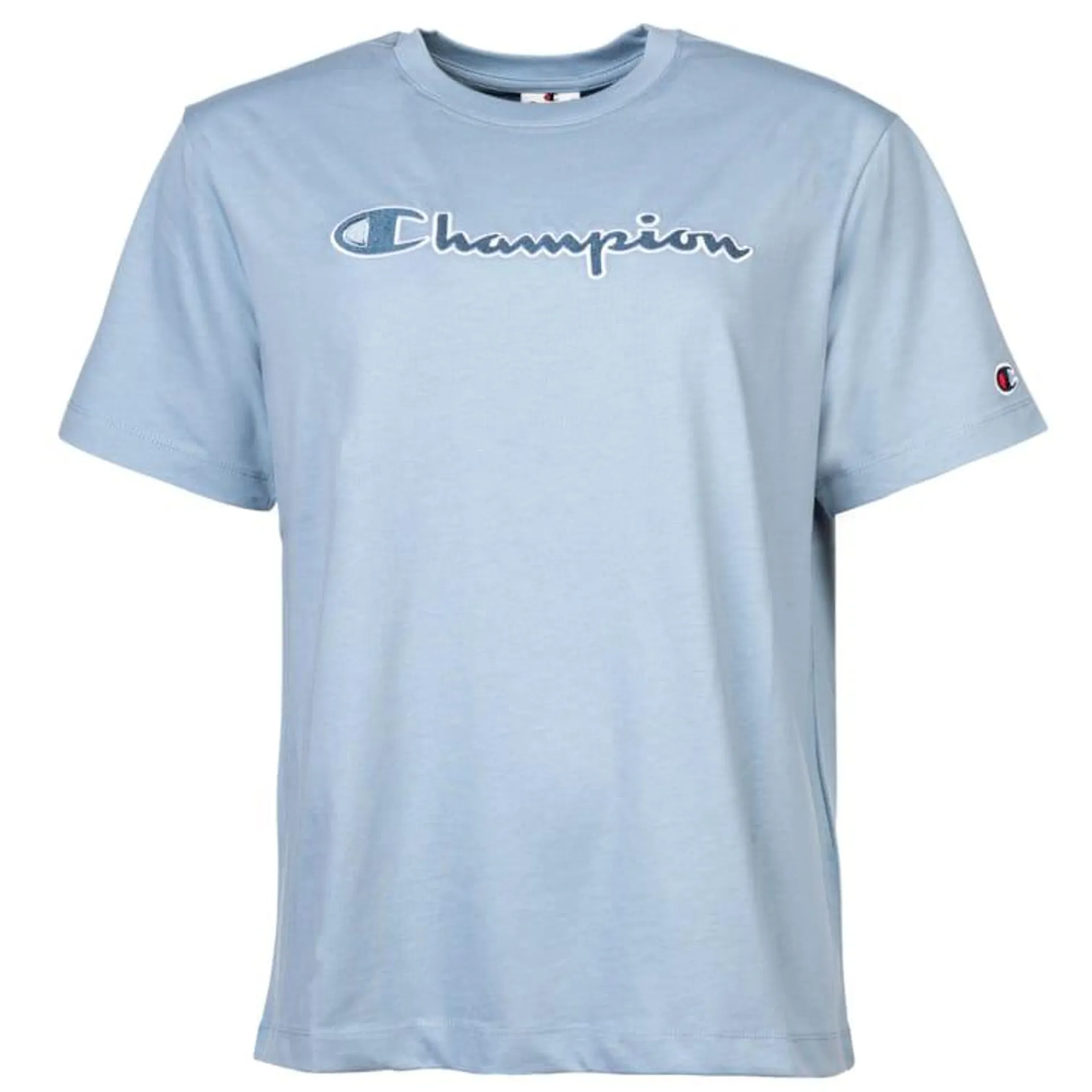 Champion Damen T-Shirt - Crewneck, Rundhals, Kurzarm, Baumwolle, Logo, Einfarbig
