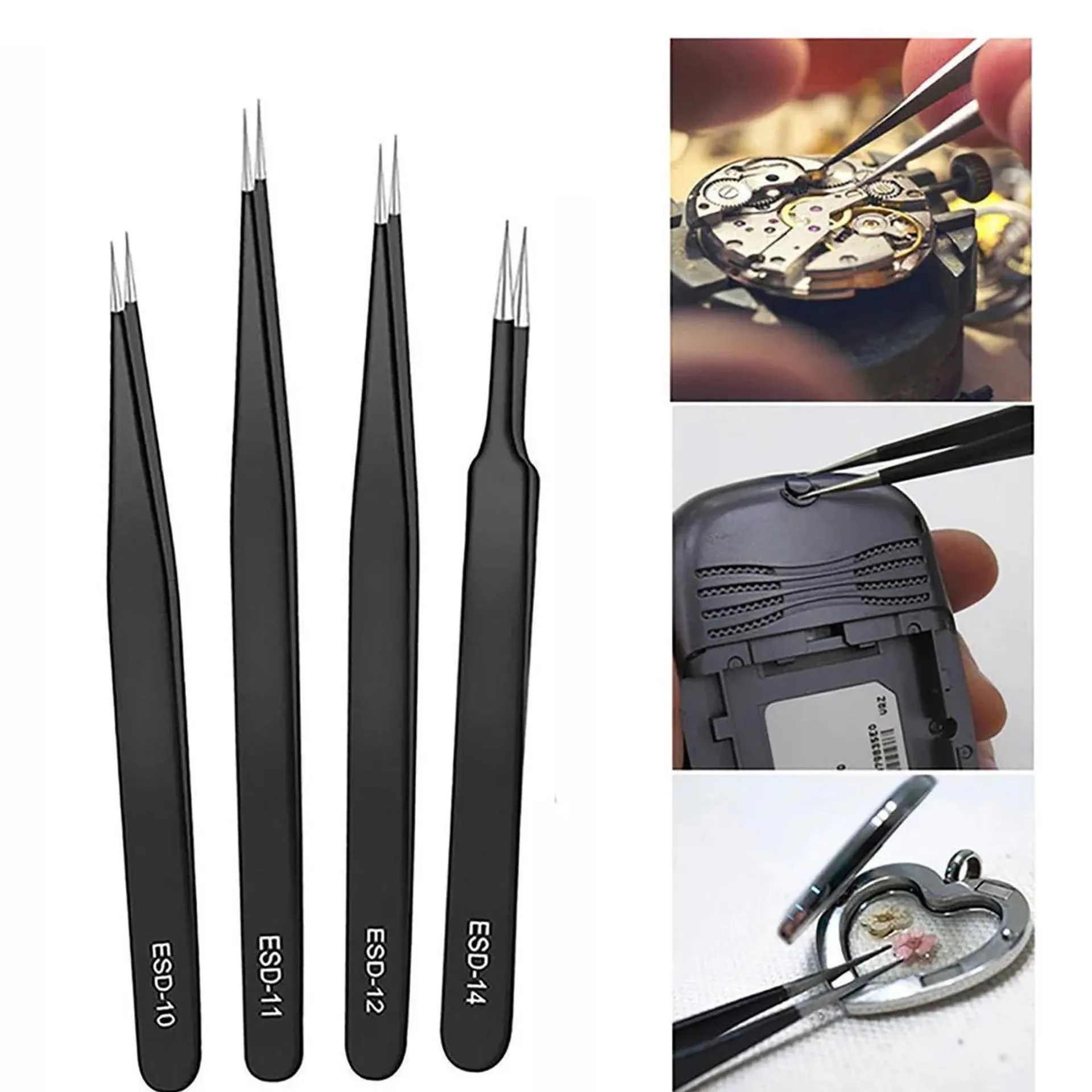 6PCS Anti Static Stainless Steel Precision Maintenance ESD Tweezers Repair Hand Tool Set for Electronic Repair Soldering Process