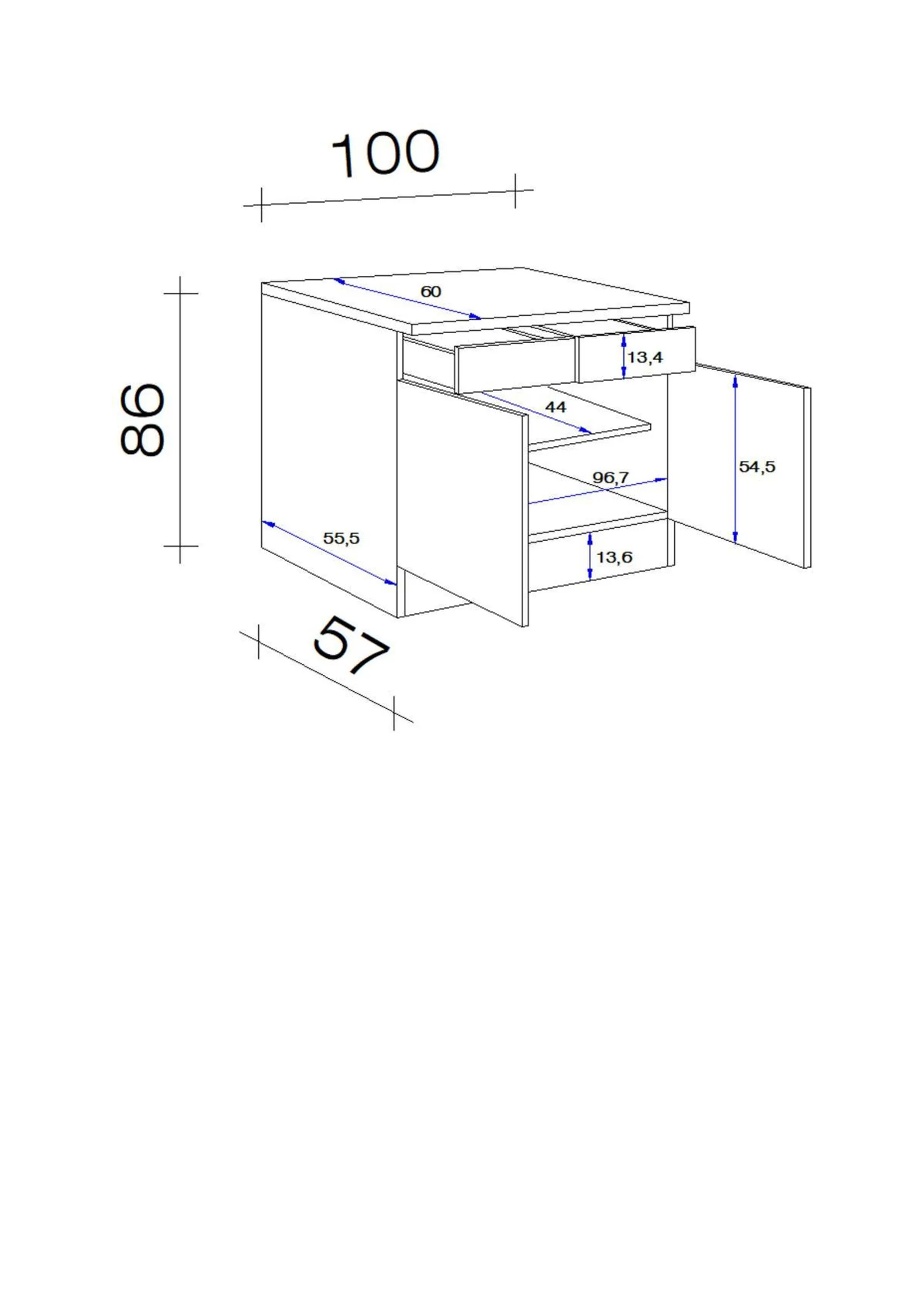 Küchenunterschrank Alba B: 100 cm Weiß/Schiefer mit Laden