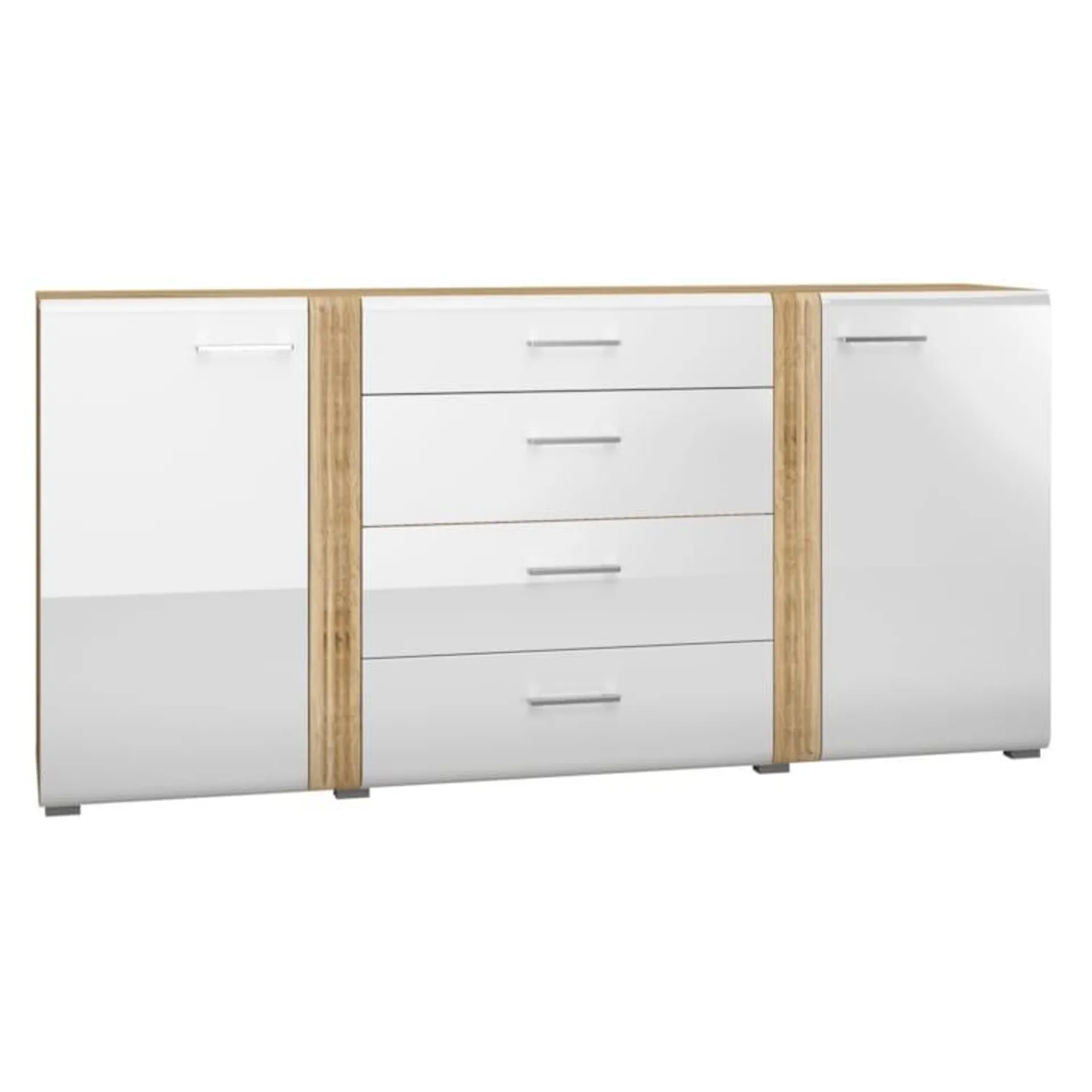 Steiner Shopping Kommode Tullahoma 06, Farbe: Eiche / Weiß Glanz - Abmessungen: 90 x 190 x 4