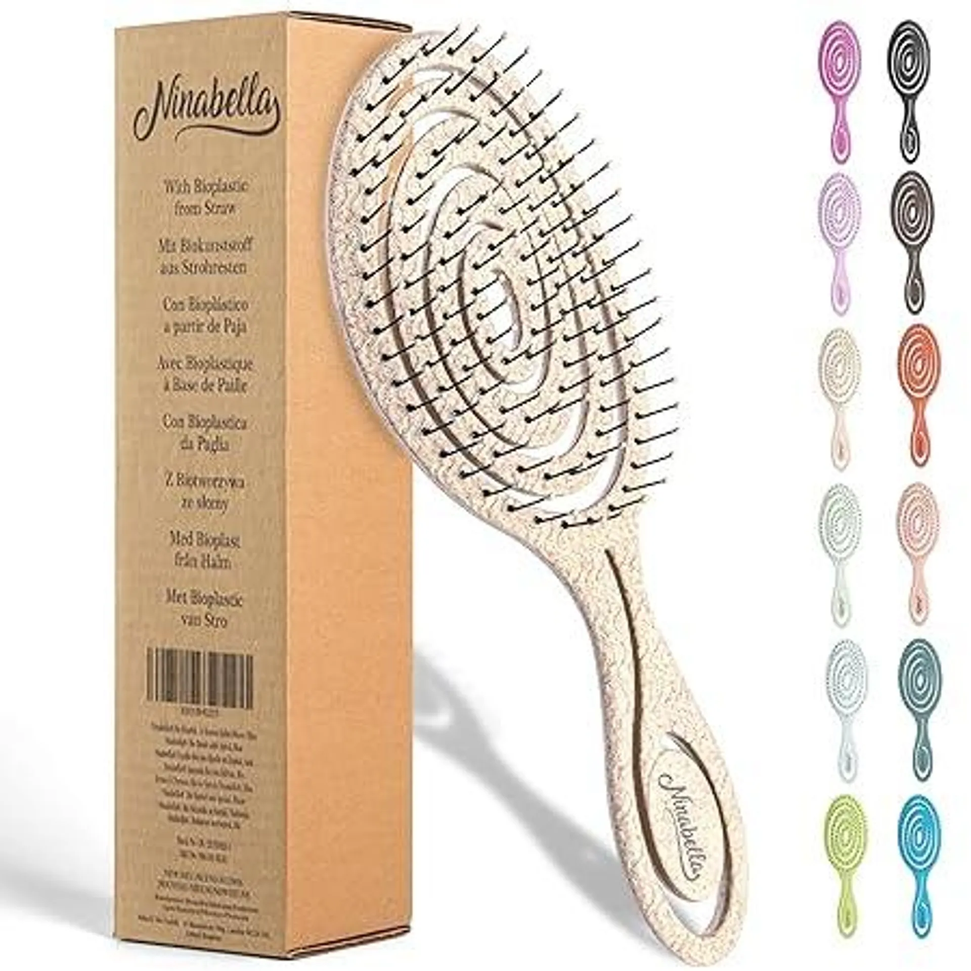 Ninabella Haarbürste ohne Ziepen für Damen, Herren & Kinder - Entwirrbürste für Locken, lange & nasse Haare - Nachhaltige Detangler Bürste mit Spiralfeder aus recyceltem Material - Hair Brush Cream