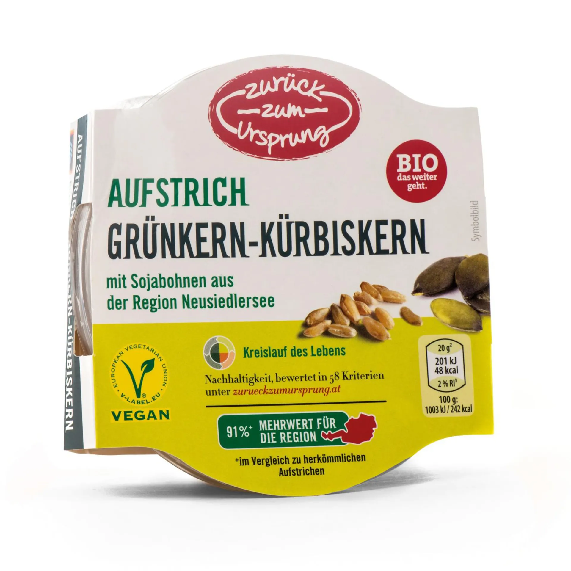 ZURÜCK ZUM URSPRUNG BIO-Veganer Aufstrich, Grünkern-Kürbiskern