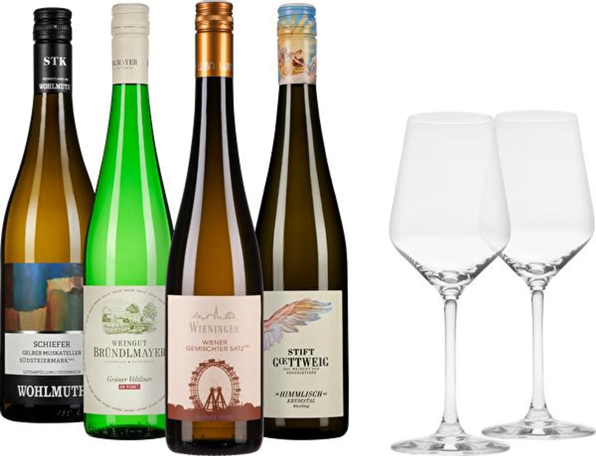 Weißwein Probierpaket + 2 Gläser gratis