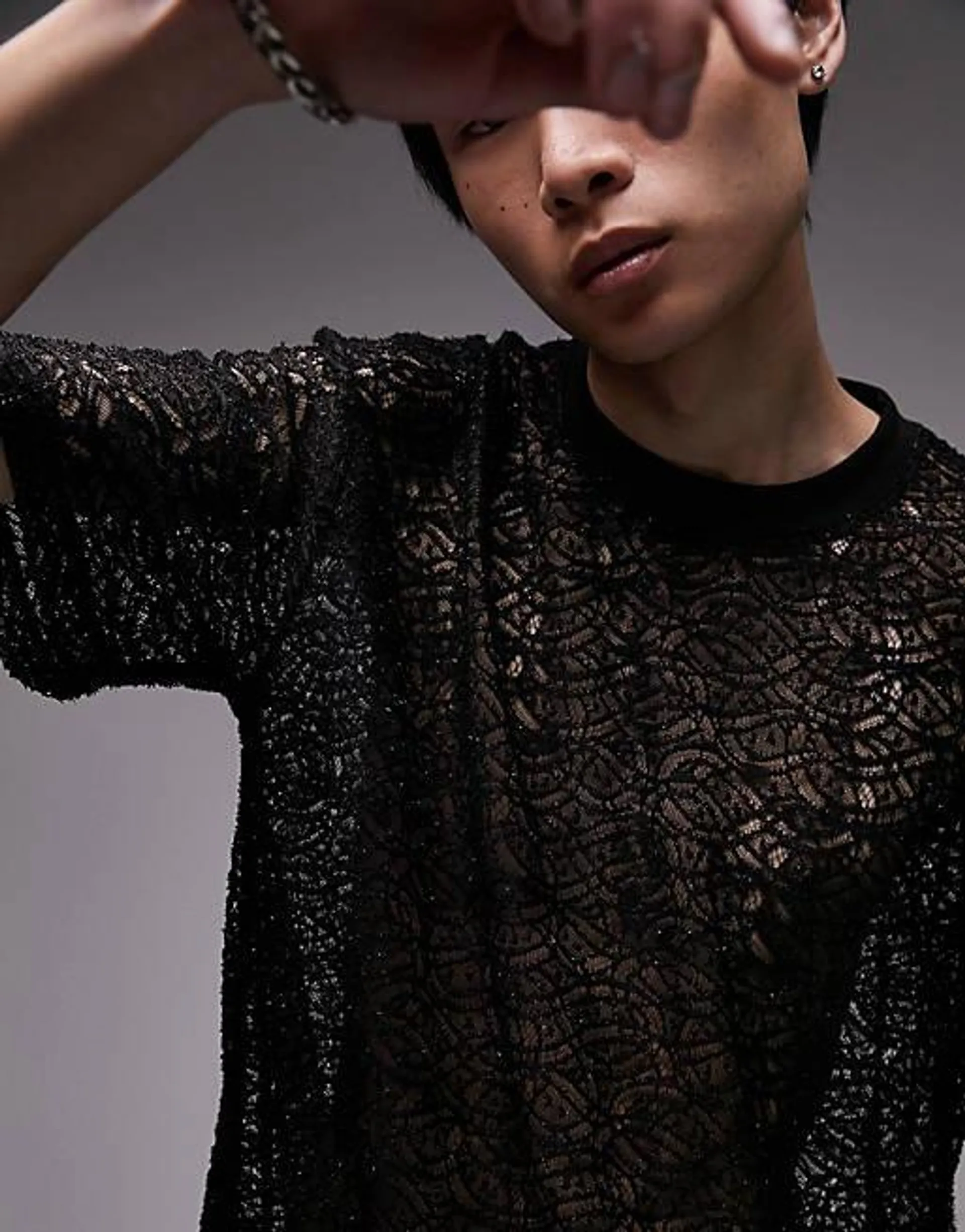 Topman festival oversized lace t-shirt in black