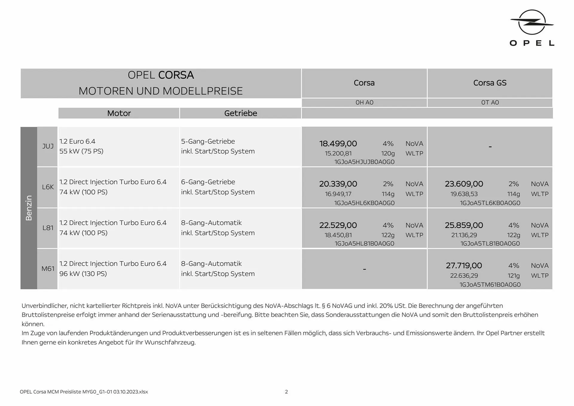Opel DER NEUE CORSA & CORSA Electric Flugblatt von 3. Oktober bis 3. Oktober 2024 - Flugblätt seite  2