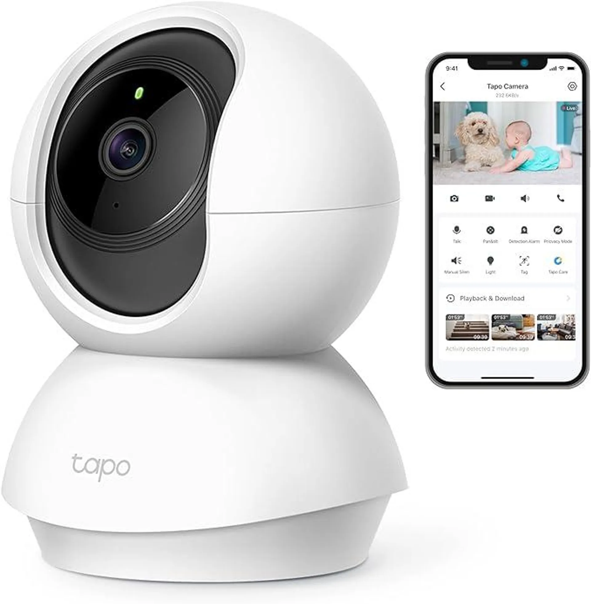 Tapo TP-Link C200 360°-WLAN-Überwachungskamera für den Innenbereich, FHD 1080P, Nachtsicht, Bewegungserkennung, Zwei-Wege-Audio, kompatibel mit Alexa und Google Assistant, für Babys/Haustiere