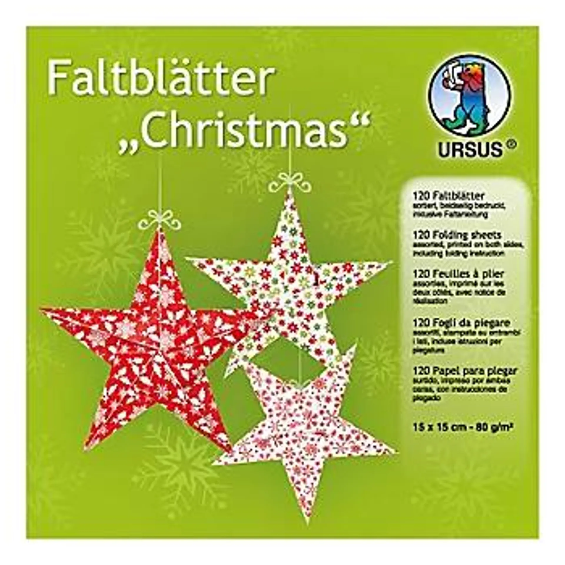 Ursus Faltblätter "Christmas", 15 x 15 cm, 120 Blatt