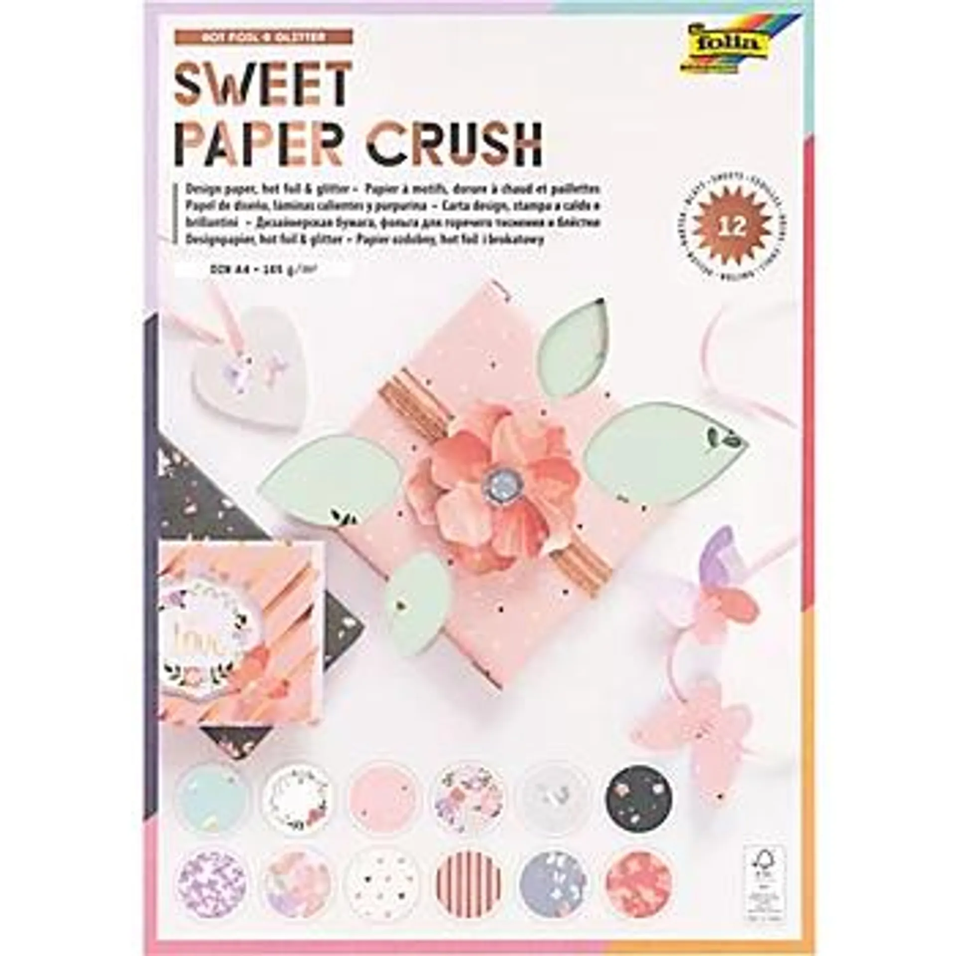 folia Papierblock "sweet paper crush", pastell, 21 x 29,7 cm, 12 Blatt