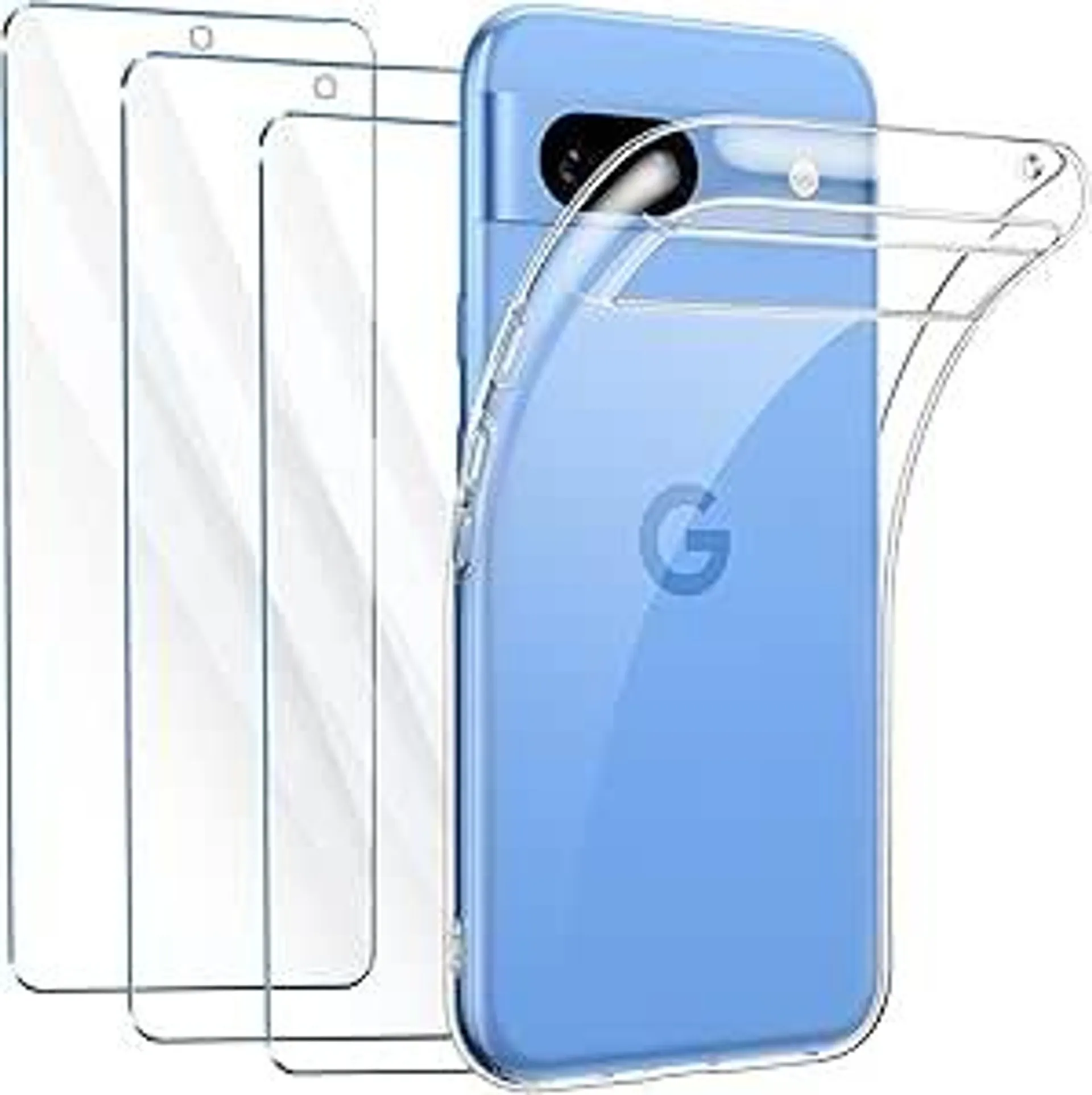 FLLAO Hülle Kompatibel mit Google Pixel 8a mit 3 Stück Schutzfolie, Durchsichtig Case Transparent Silikon TPU Schutzhülle Premium 9H Gehärtetes Glas